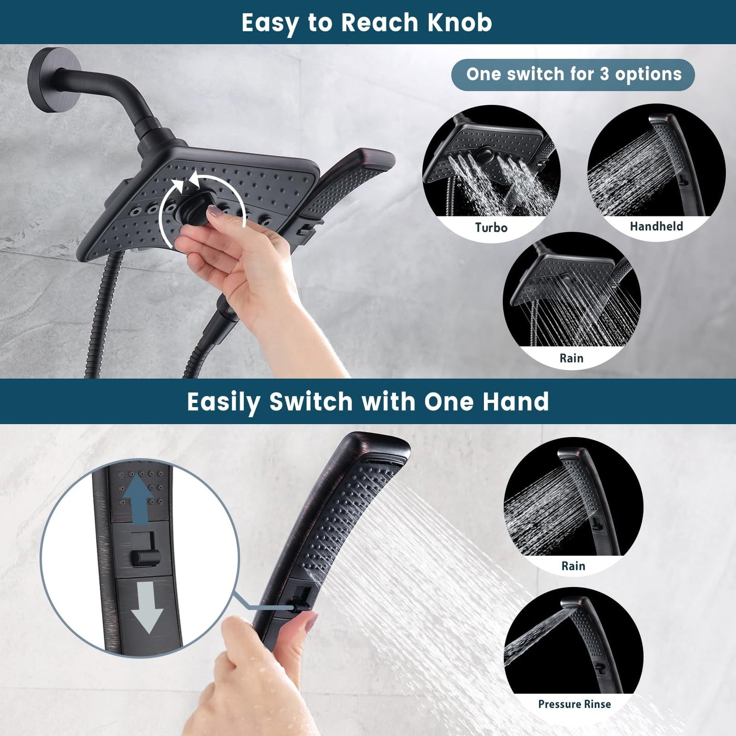 High Pressure Dual Shower Head Combo, Handheld & Rainfall Spray, Oil Rubbed Bron2