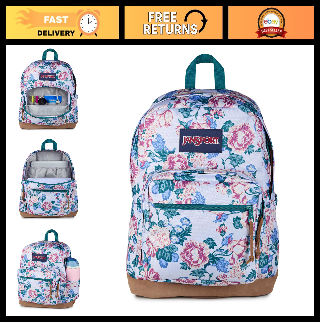 Durable Daypack Backpack with Padded 15" Laptop Sleeve & Water Bottle Pocket   R0