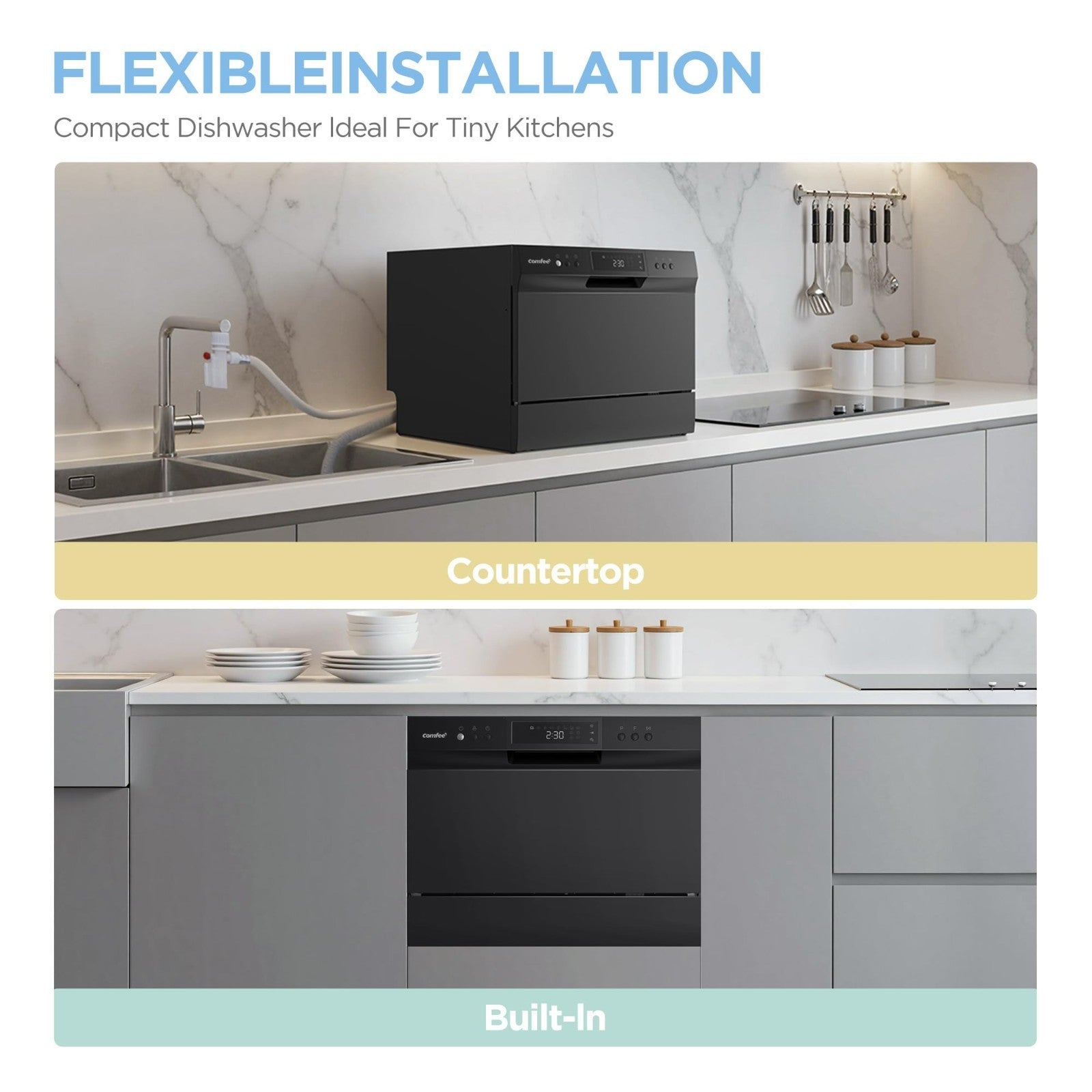 Portable Countertop Dishwasher - Energy Star, 6 Place Settings, 8 Wash Programs,6