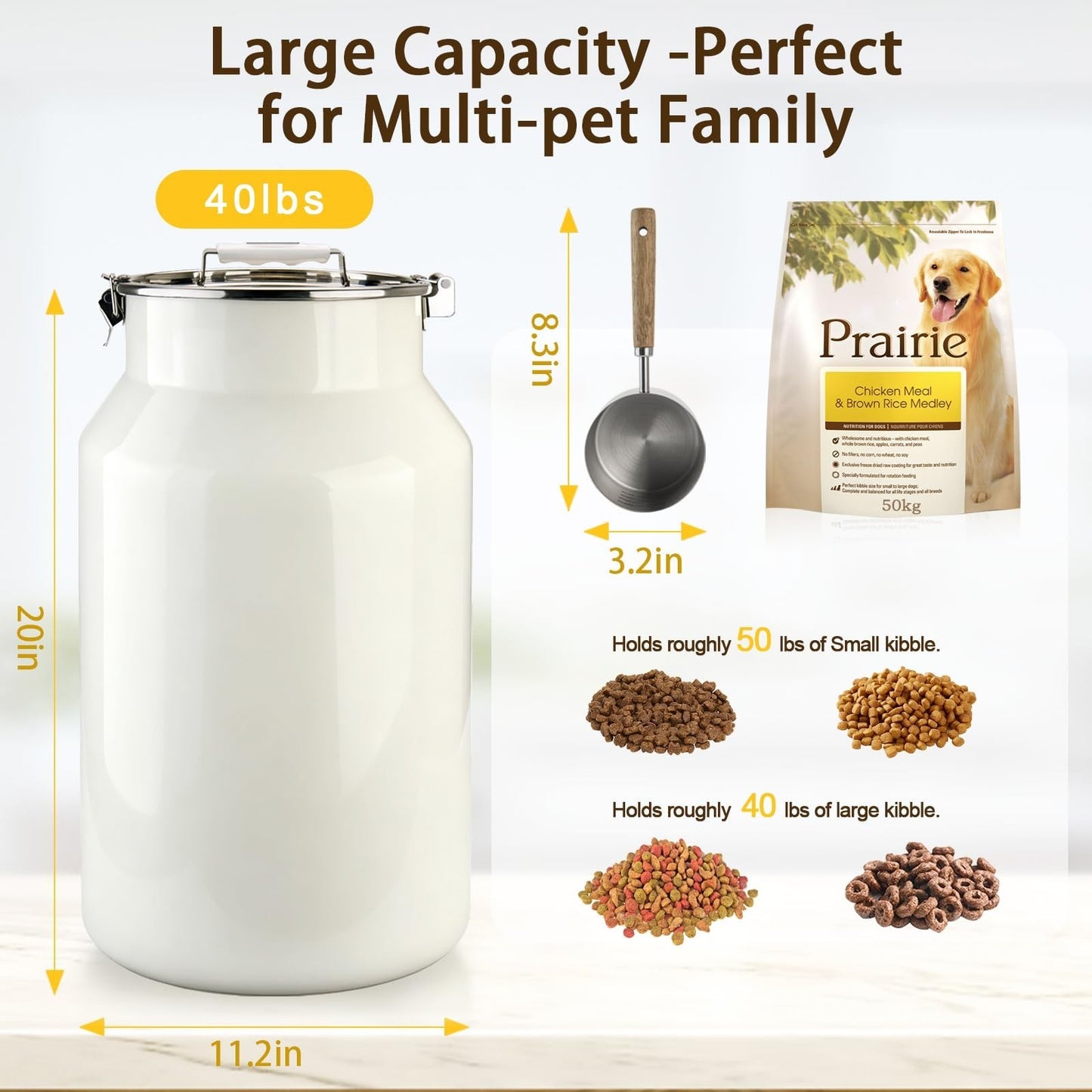 Large Stainless Steel Pet Food Storage Container 40 lb   Dog & Cat Supplies2