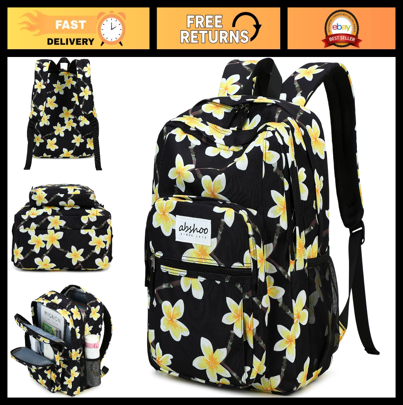 Floral Women's School Backpack   Water Resistant Bookbag for College & Teens0