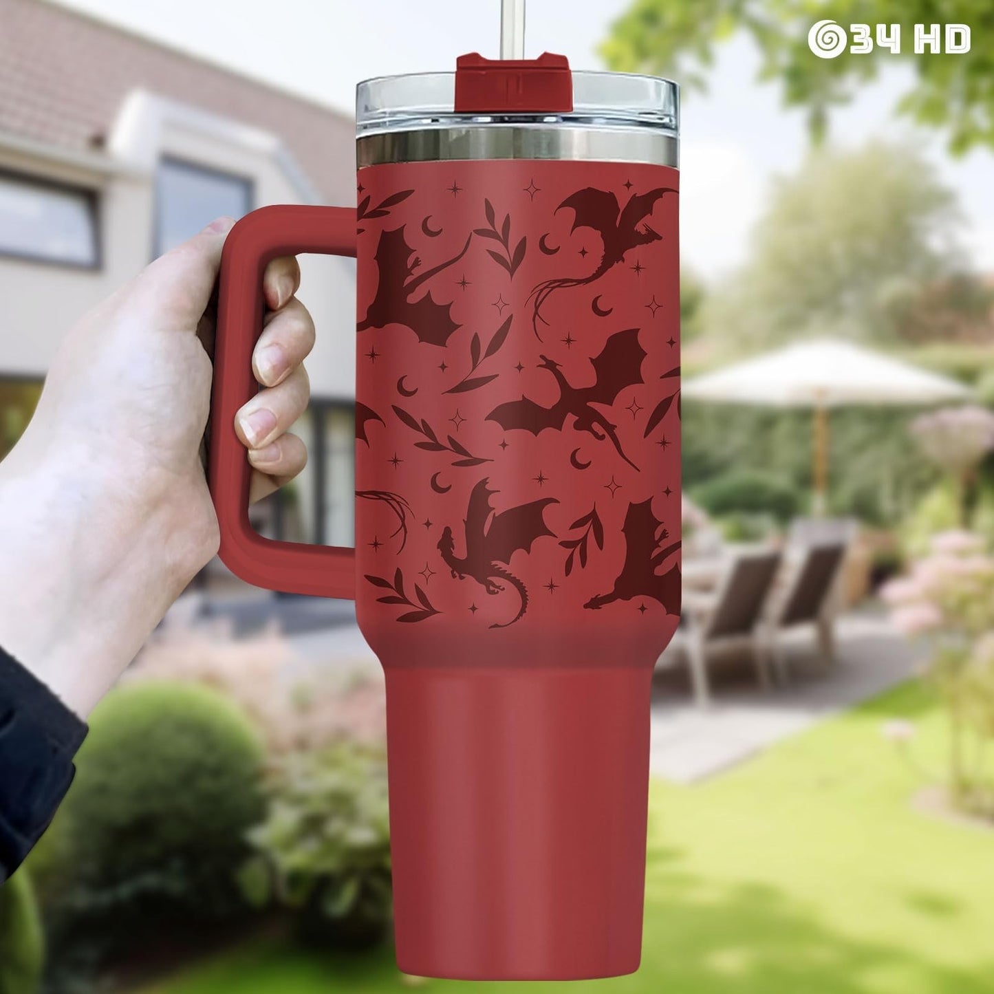40oz Fantasy Dragon Tumbler with Handle & Straw   Insulated Travel Mug for Coffe6
