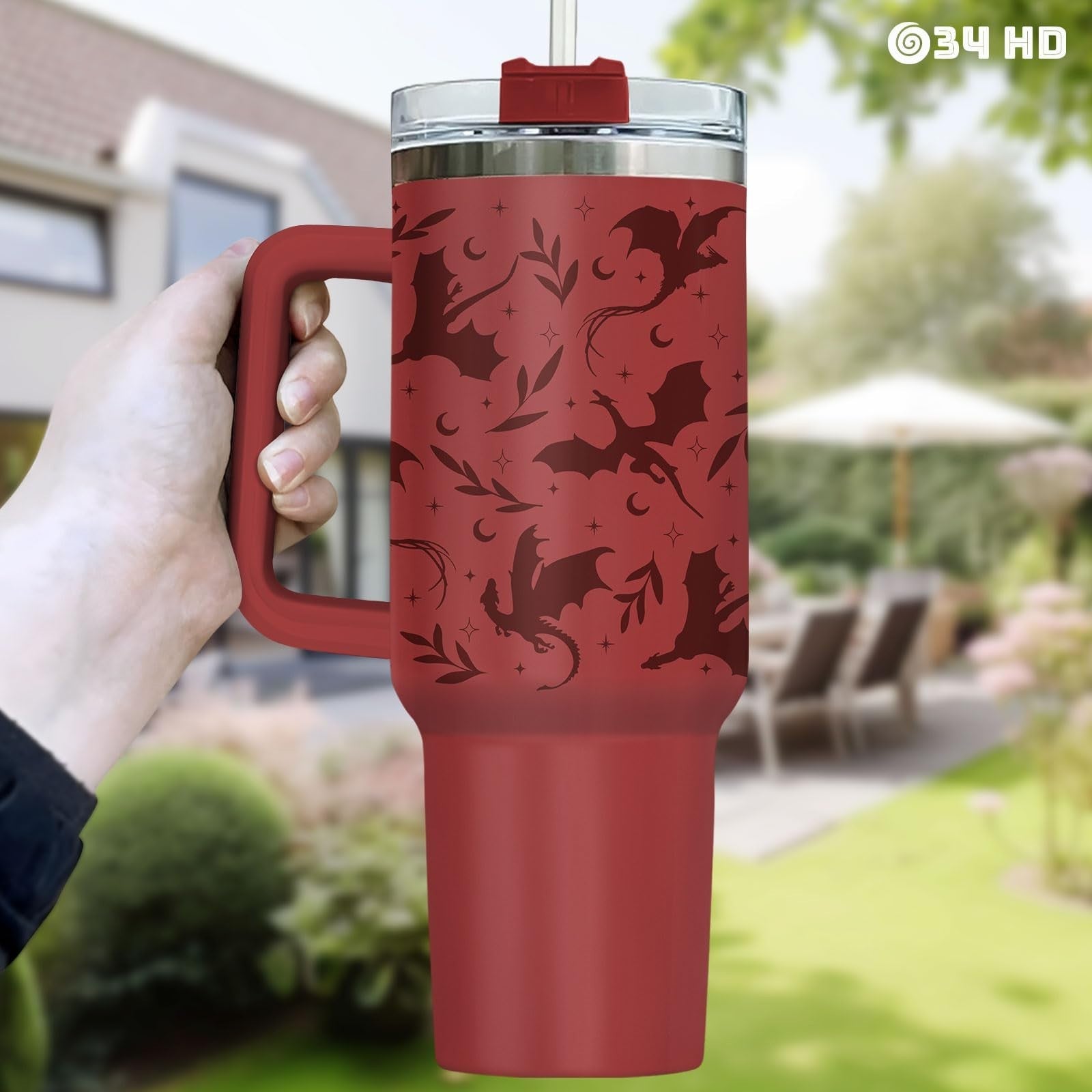 40oz Fantasy Dragon Tumbler with Handle & Straw   Insulated Travel Mug for Coffe6