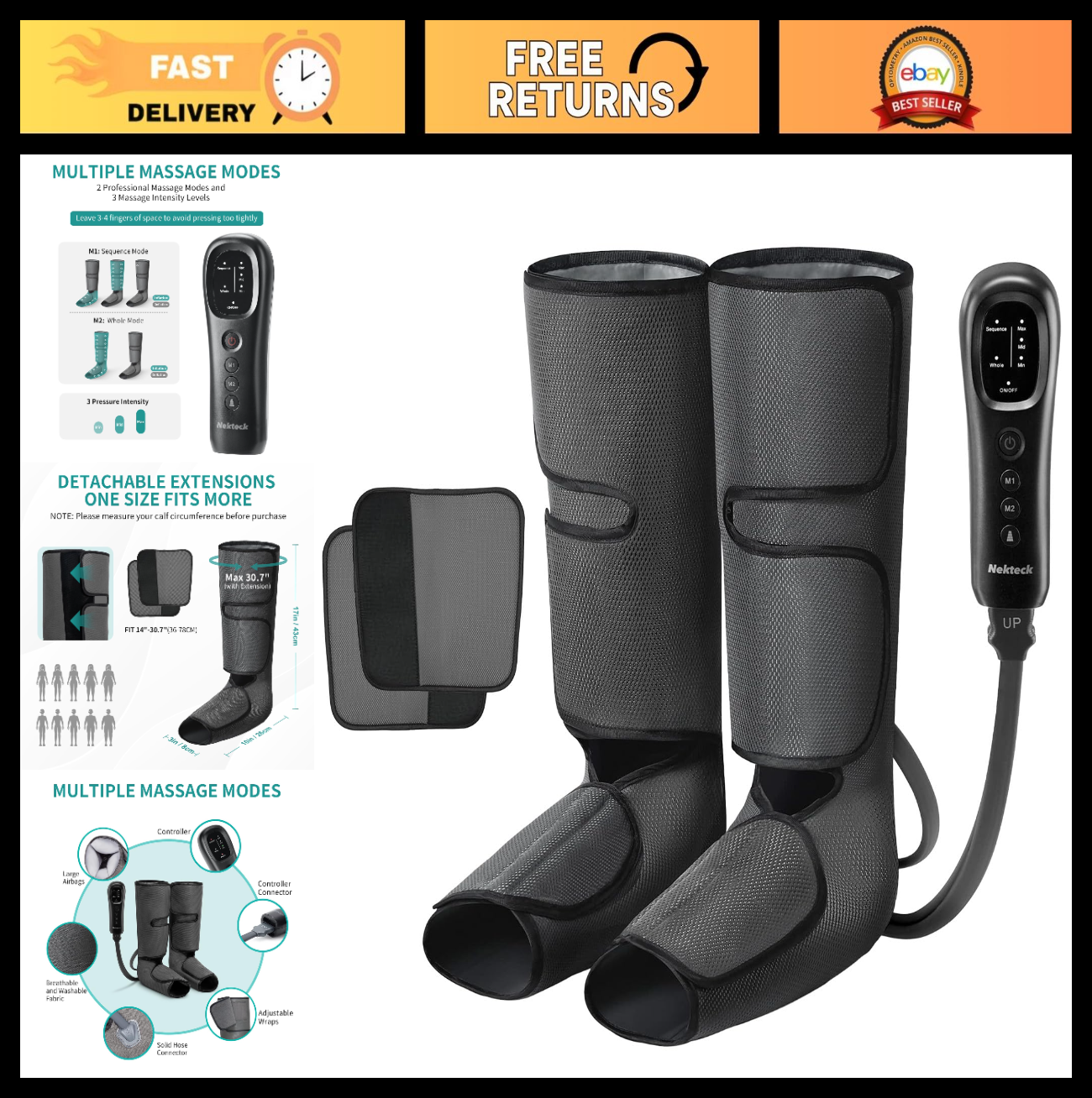 Air Compression Leg Massager for Circulation & Relaxation - Foot & Calf Pain Rel0