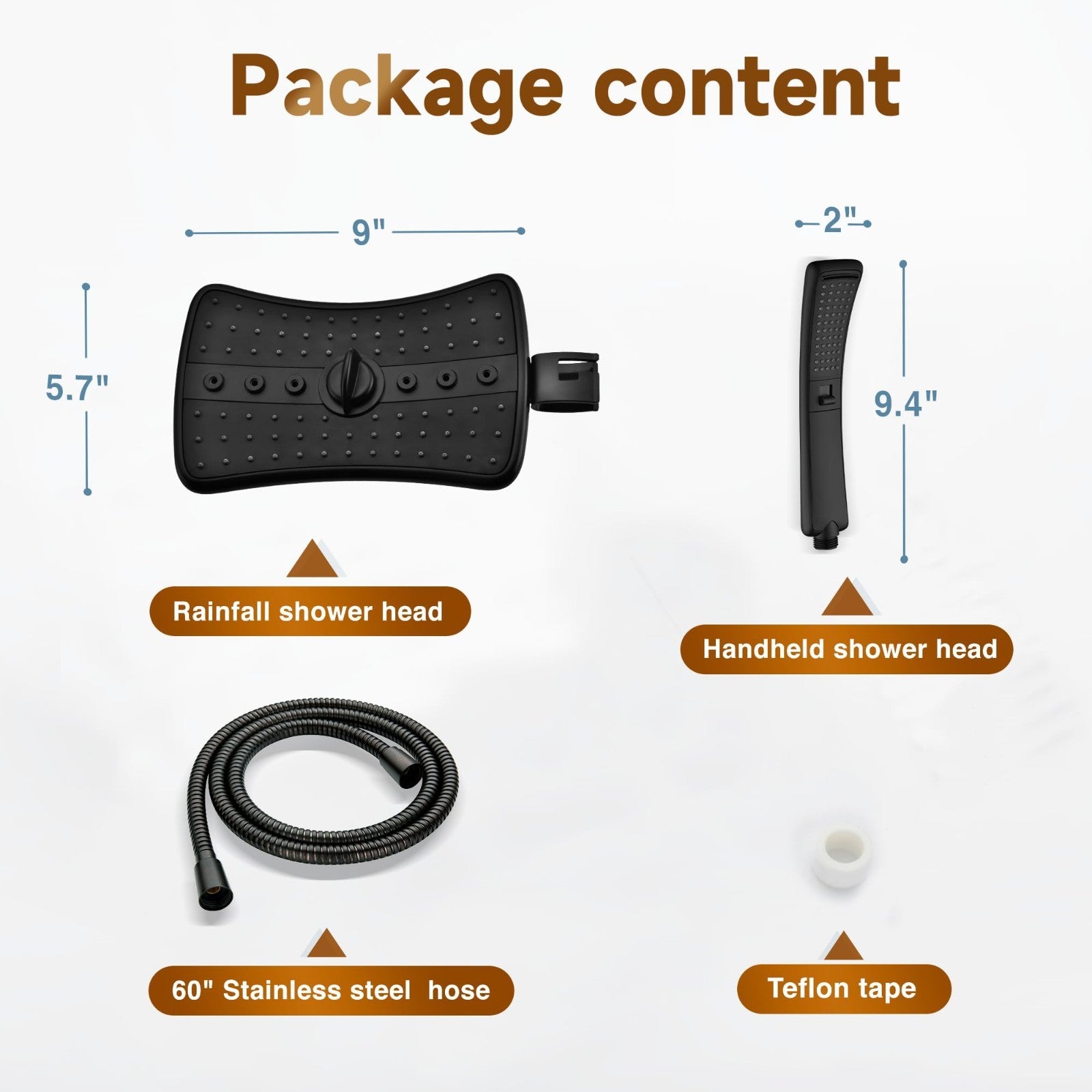 High Pressure Dual Shower Head Combo   Rainfall & Handheld, 4 Spray Settings, To2