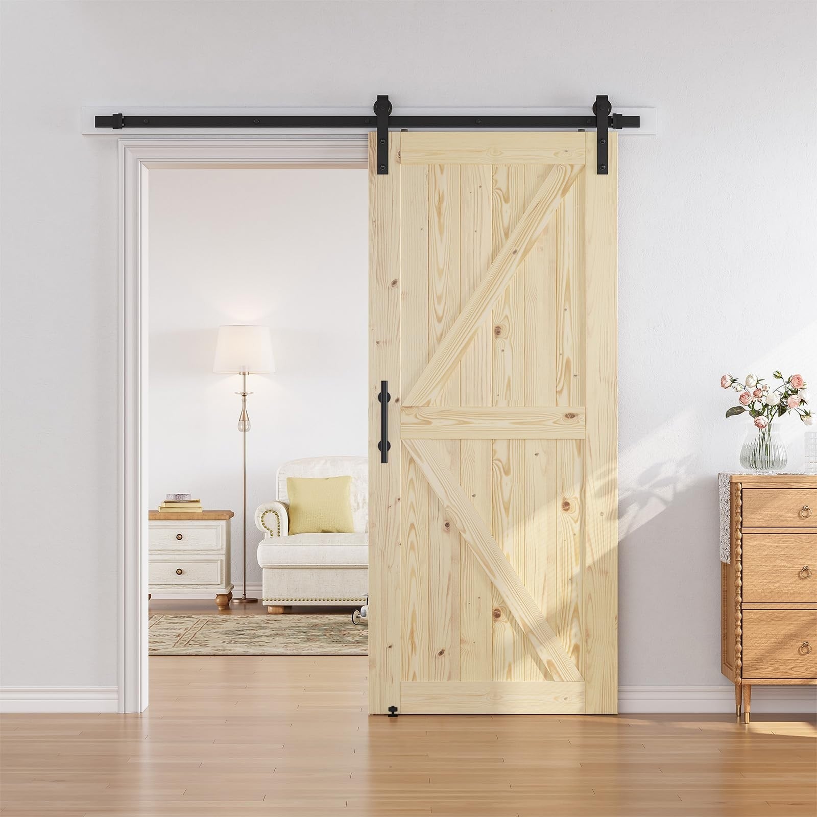 38"x84" Unfinished Solid Spruce Sliding Barn Door & 6.6ft Hardware Kit, DIY, Sta2