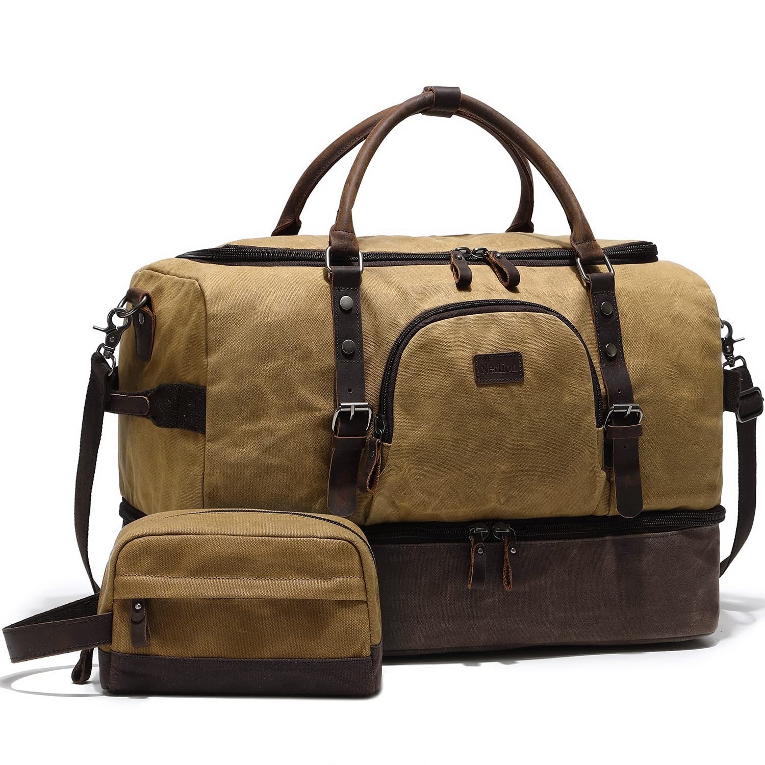 Large Canvas Overnight Bag with Shoe Compartment - Men's Travel Duffel Luggage1