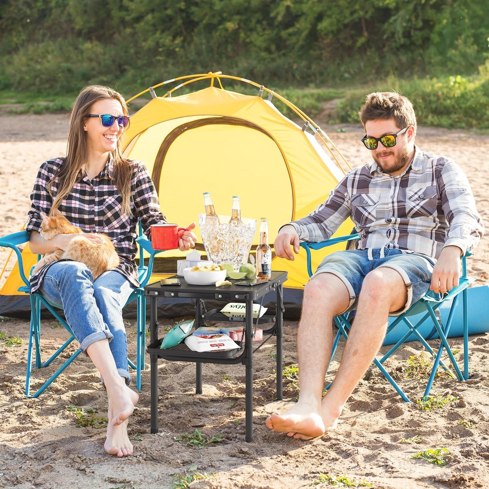 Portable Folding Camping Table 2ft with Side Racks & Storage Net - Lightweight P2