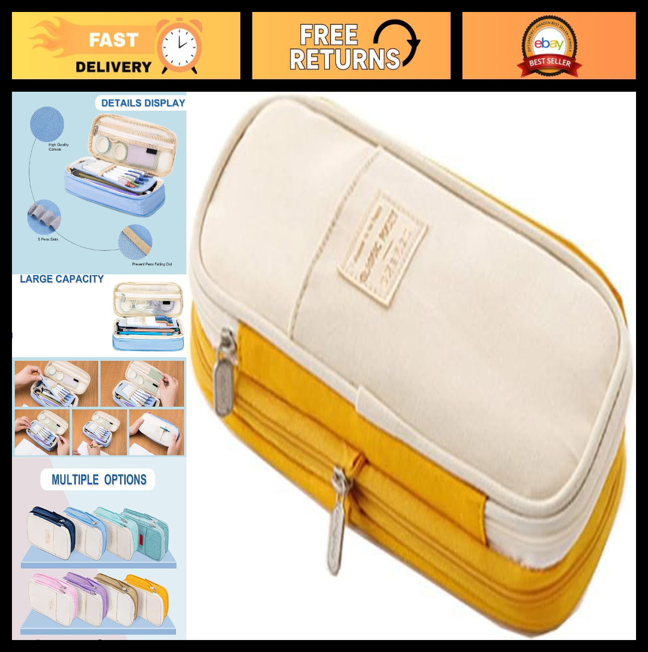 Large Capacity Pencil Case Organizer   Zippered Pen Bag for Office & Travel Stor0