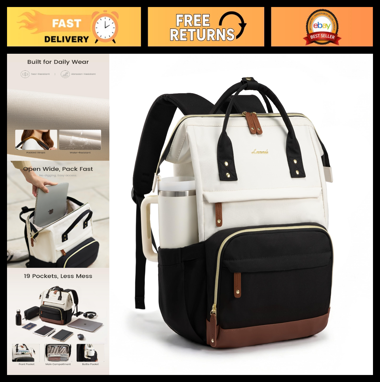 Stylish 15.6" Laptop Backpack for Women   Waterproof, Large Capacity, Travel & S0