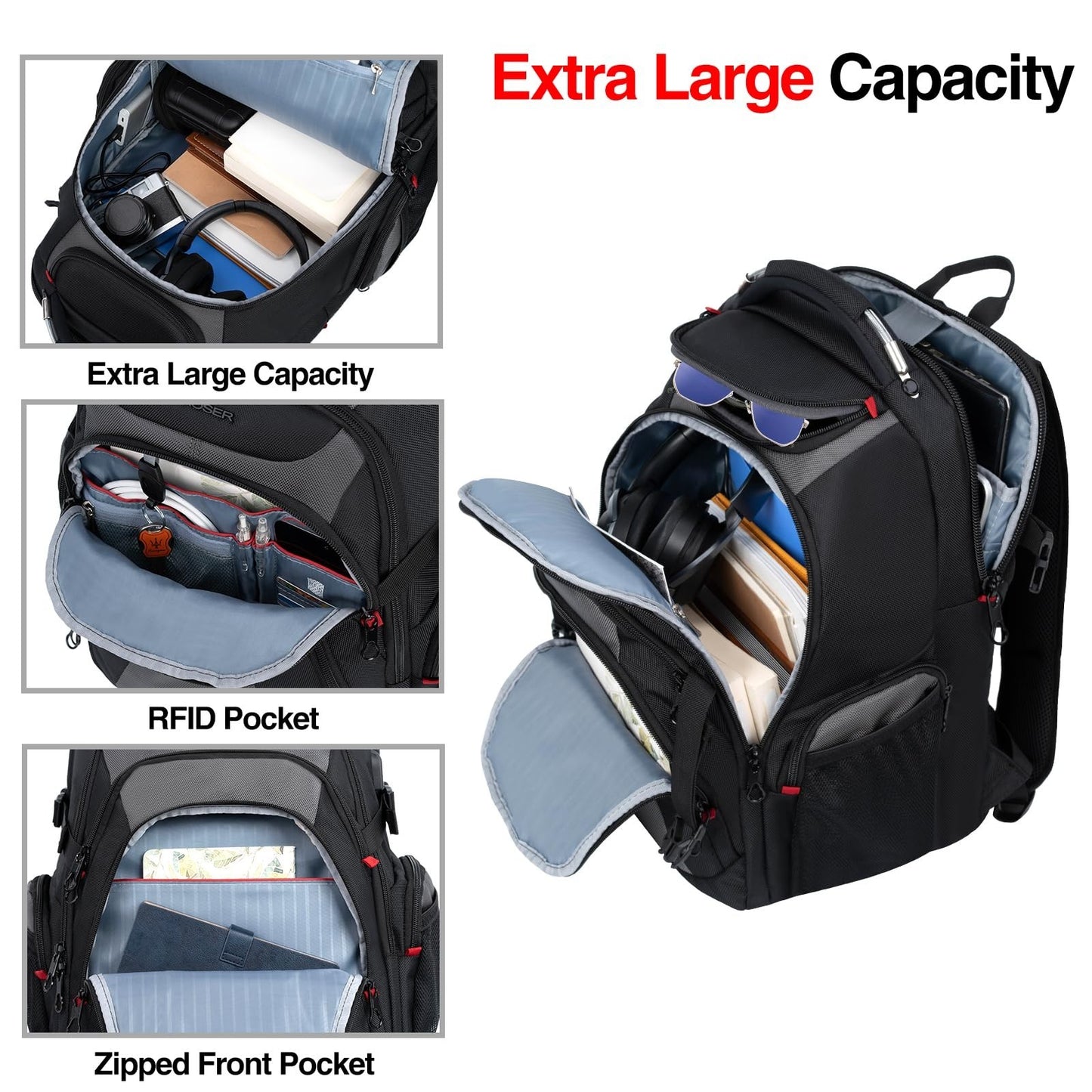 17.3 Inch Laptop Backpack, XL Computer Bag for Men, Stylish Black Grey Design3