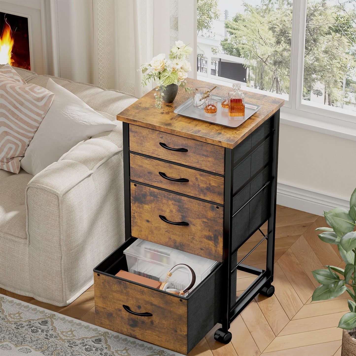 4 Drawer Rolling File Cabinet for A4 & Letter Size | Mobile Printer Stand, Large7