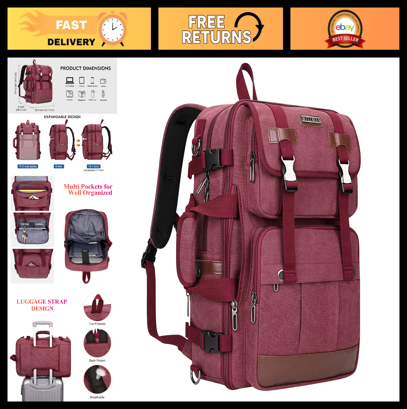 Large Canvas Travel Backpack for Women, 16 Inch Laptop Compatible, Stylish & Dur0