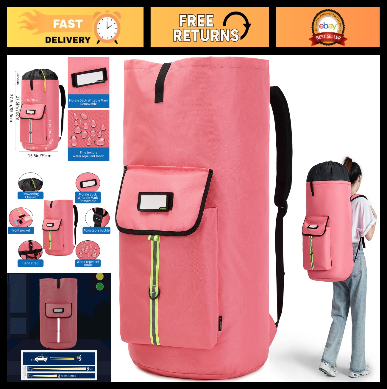 Extra-Large Heavy Duty Laundry Backpack, Drawstring Closure, Ideal for College S0