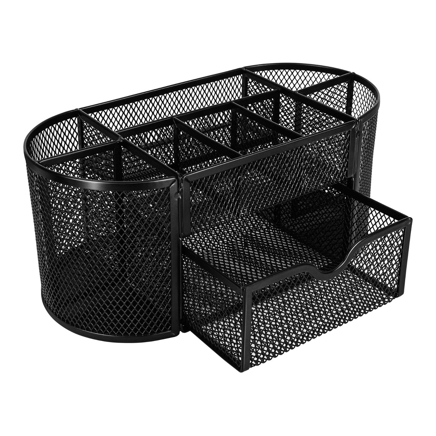 Mesh Desk Organizer with Pen Holder, Pullout Drawer, Office Caddy   Black 9.25"x3