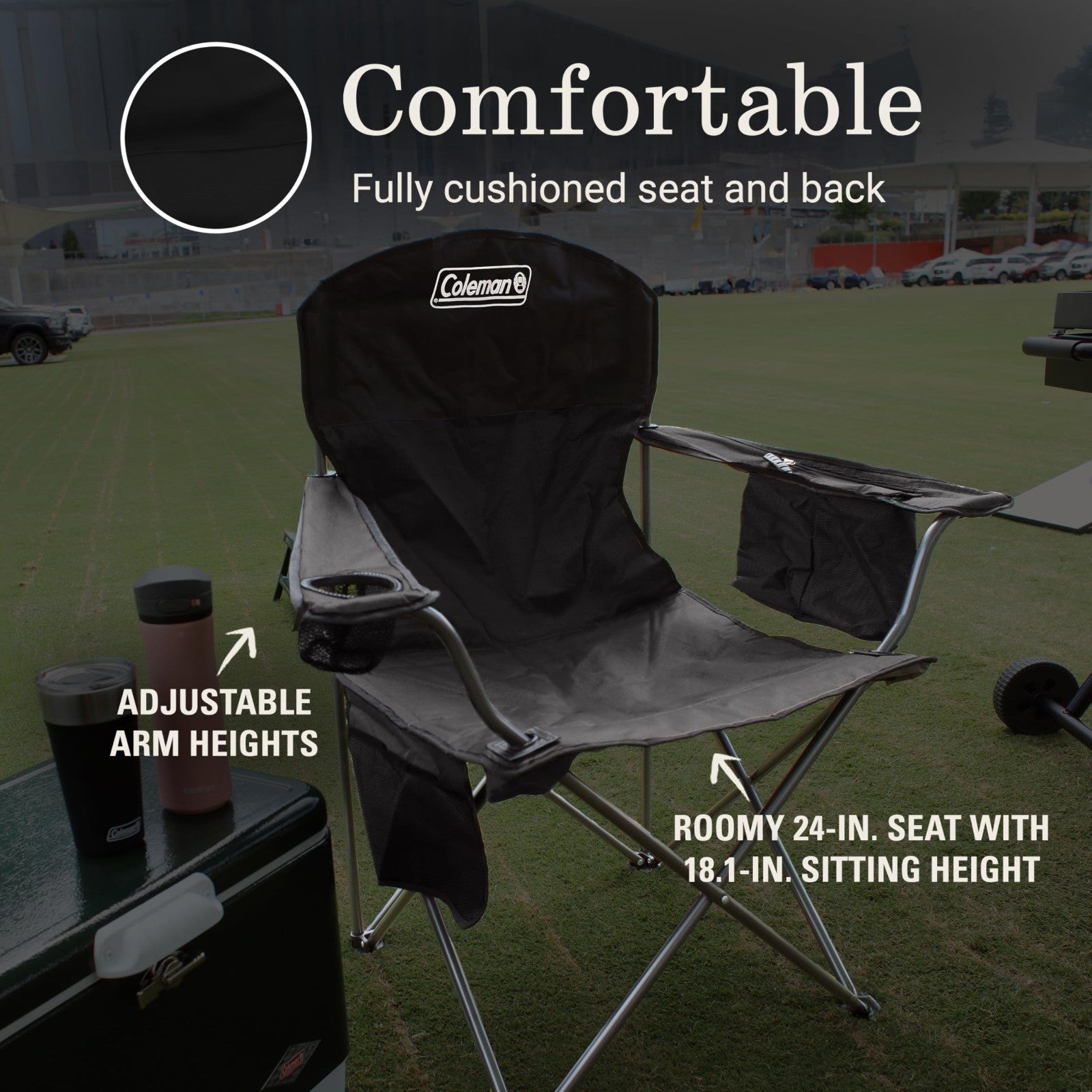 Portable Camping Chair with Cooler, Cushioned Seat, Side Pockets & Cup Holder  5