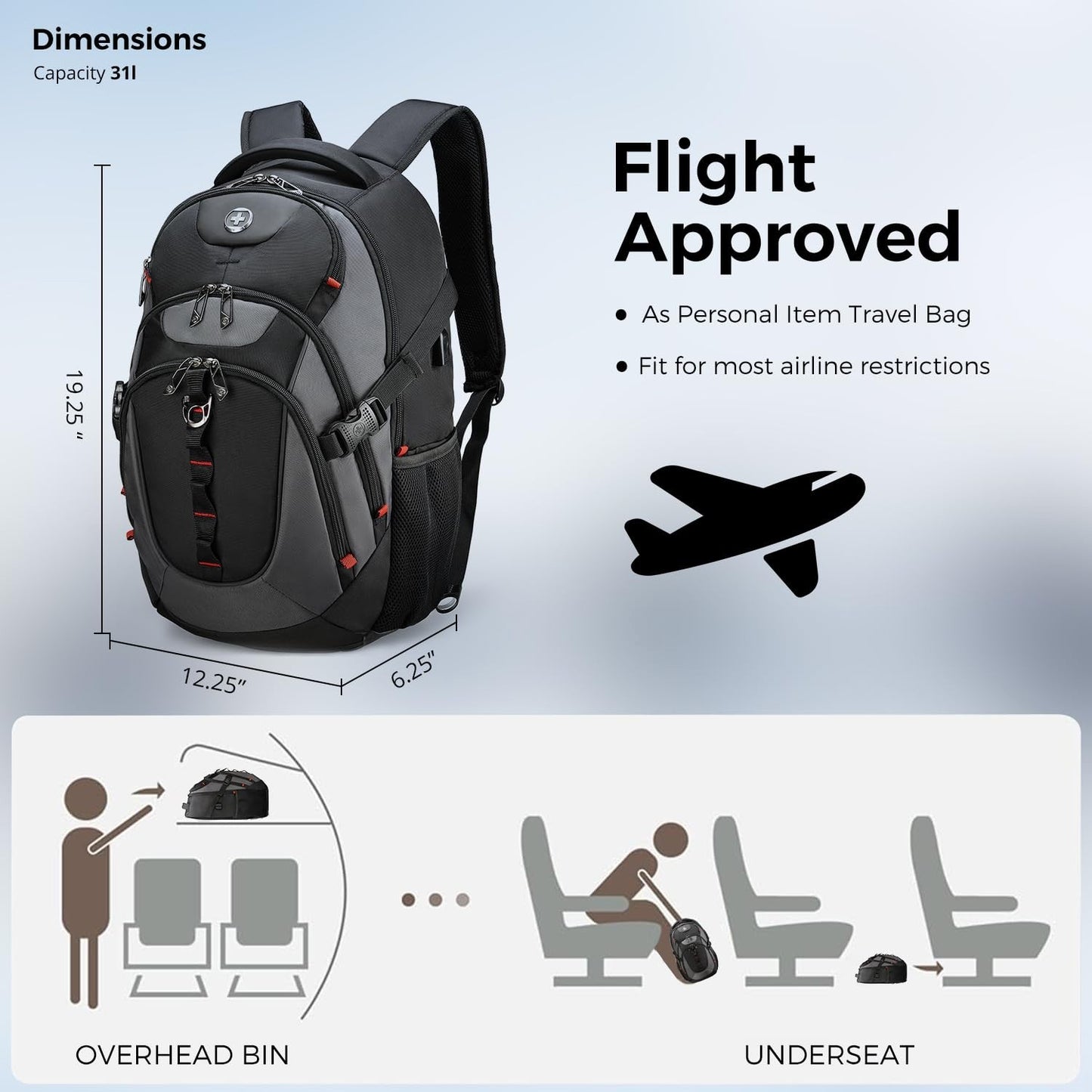 Travel Laptop Backpack with USB Charging Port, Fits 15.6" Computer, 31L Bookbag2