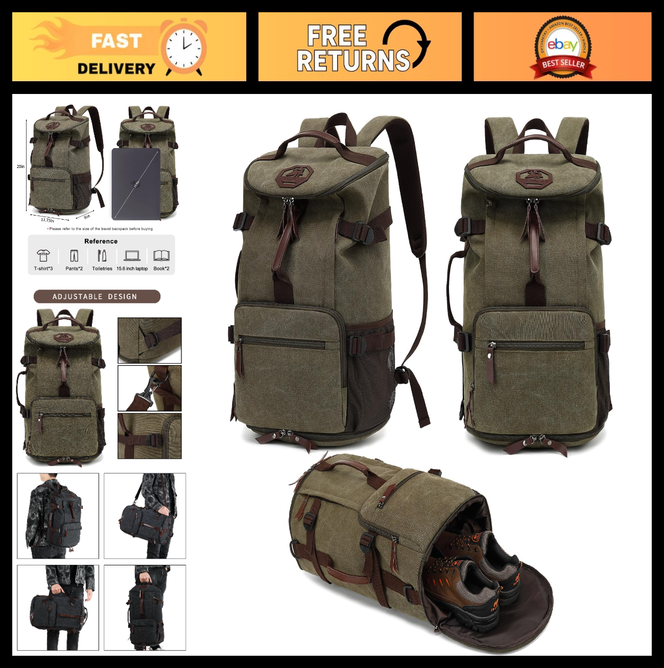 Waterproof Gym Duffel Backpack with Shoe Compartment, 4 Carry Methods, Sports &0