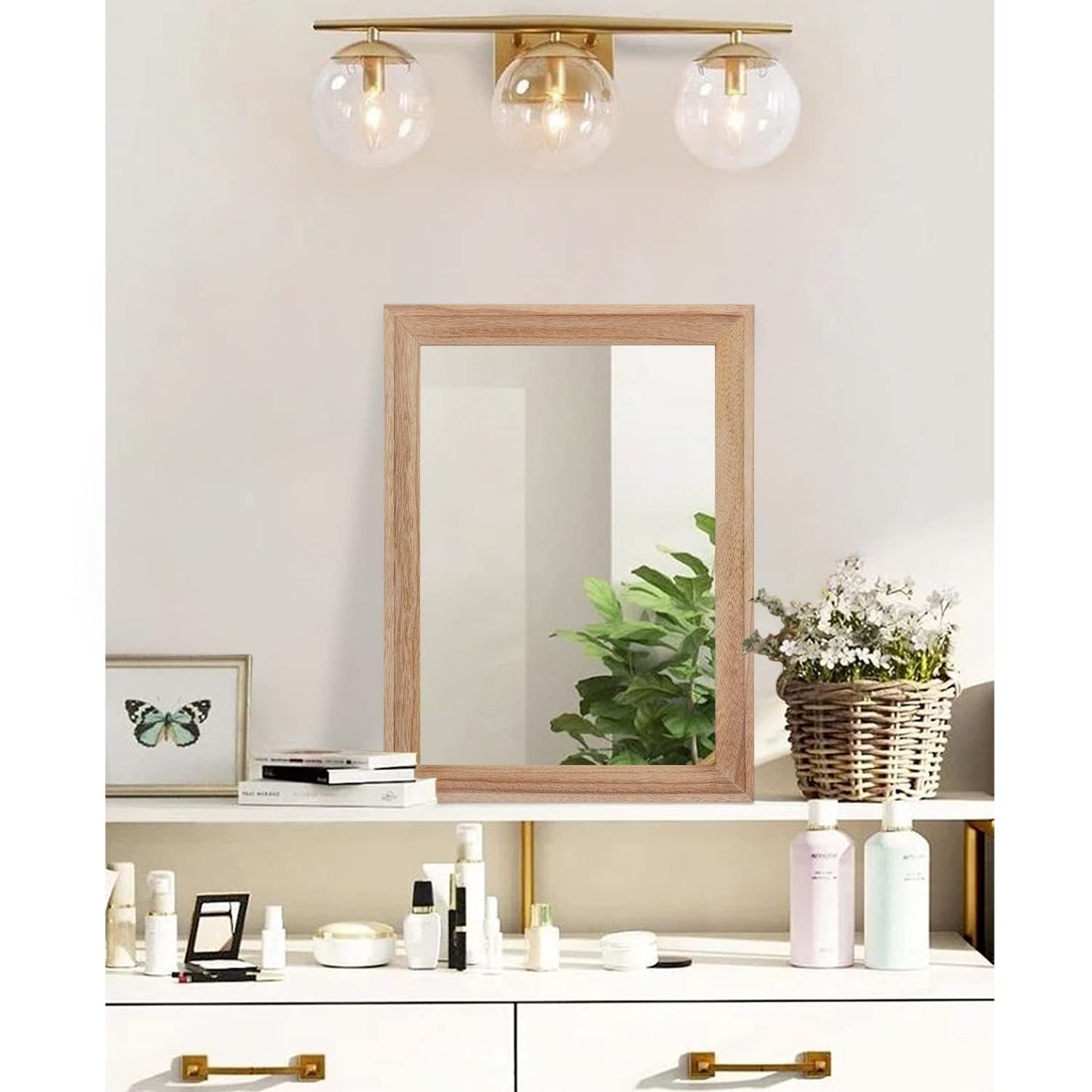Rustic Wall Mirror - Rectangle Wooden Frame Hanging Decor for Bedroom, Bathroom,3