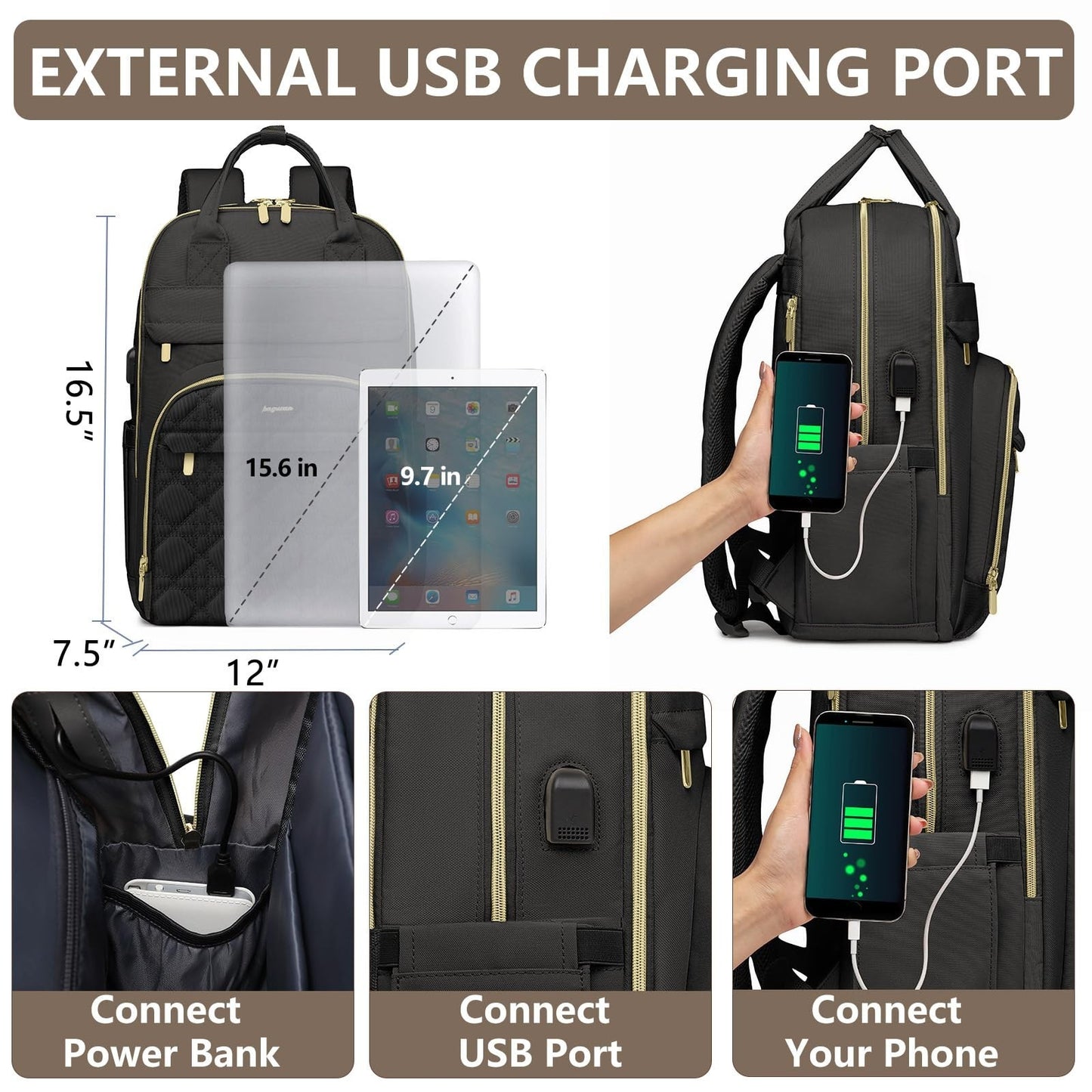 Stylish 15.6" Laptop Backpack for Women & Teens   Waterproof, USB Charger, Casua3