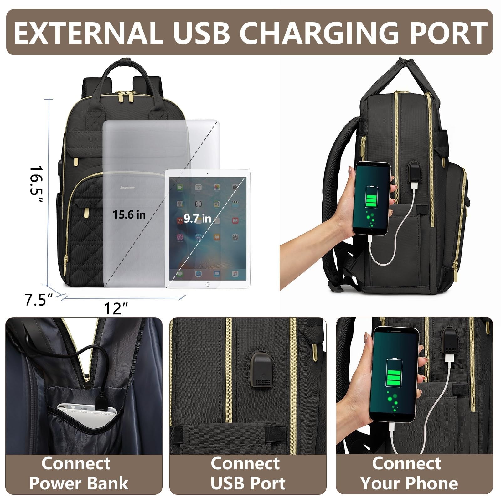 Stylish 15.6" Laptop Backpack for Women & Teens   Waterproof, USB Charger, Casua3
