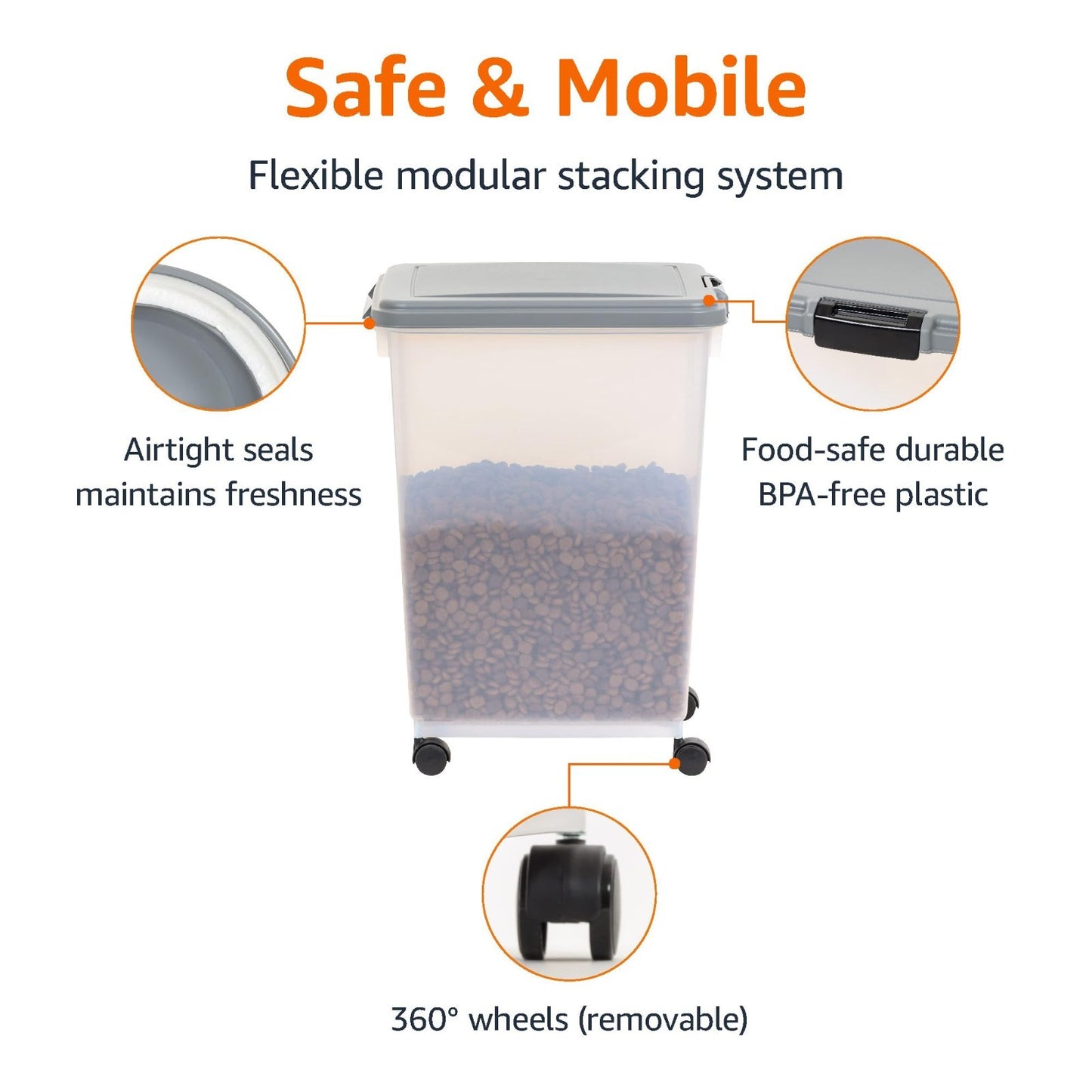 Airtight Pet Food Storage Container with Scoop, BPA Free, 69 QT, Removable Wheel2