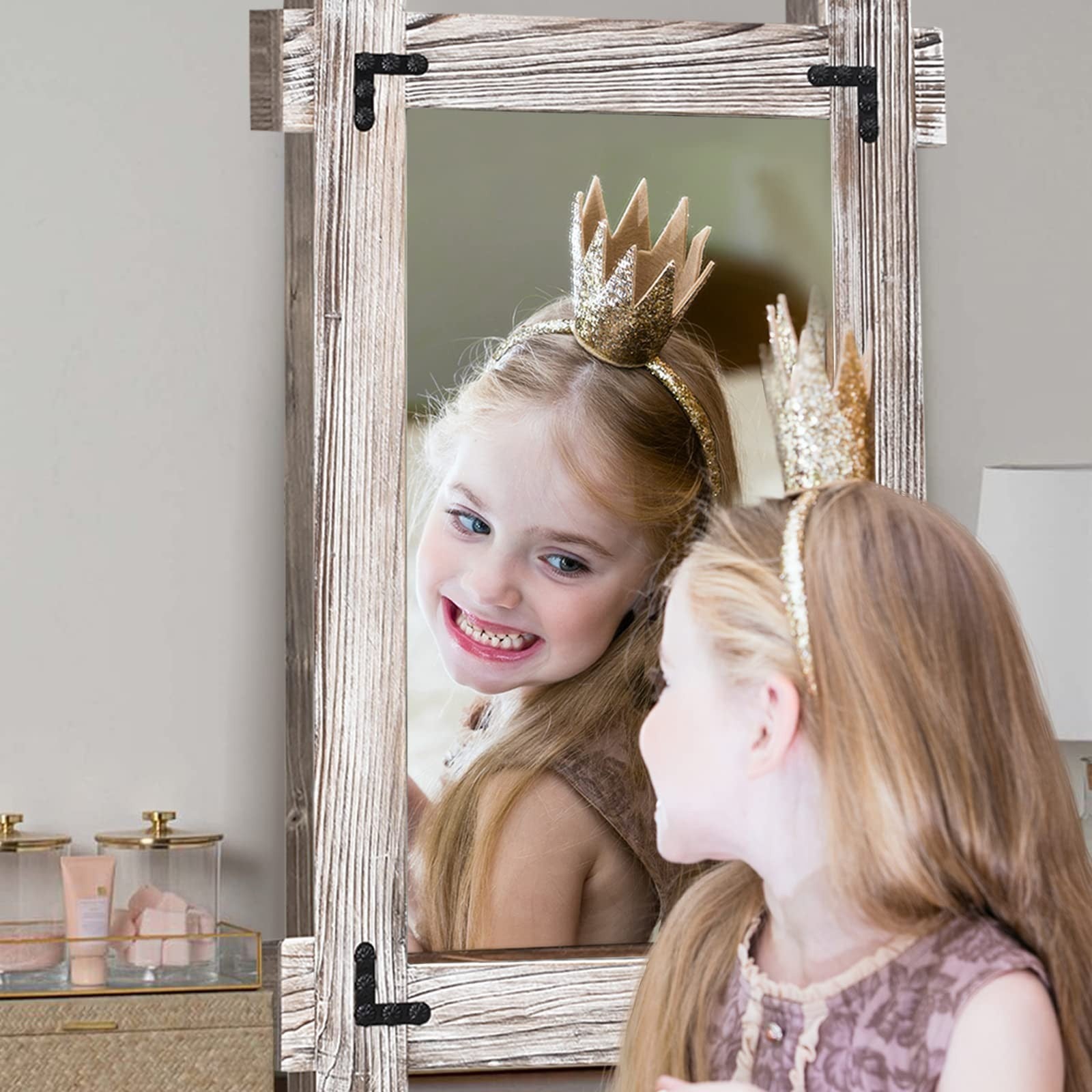 30x20 Inch White Farmhouse Wall Mirror - Distressed Wood Framed Vanity Decor4