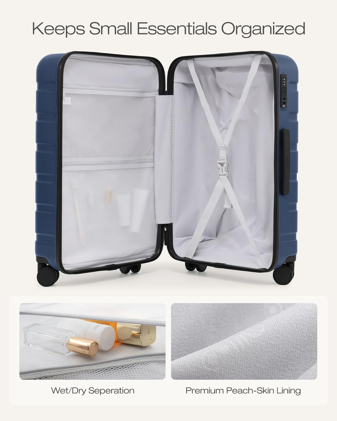 Lightweight 3-Piece Hardshell Luggage Set, Navy Blue, Expandable, TSA Lock, 360°3