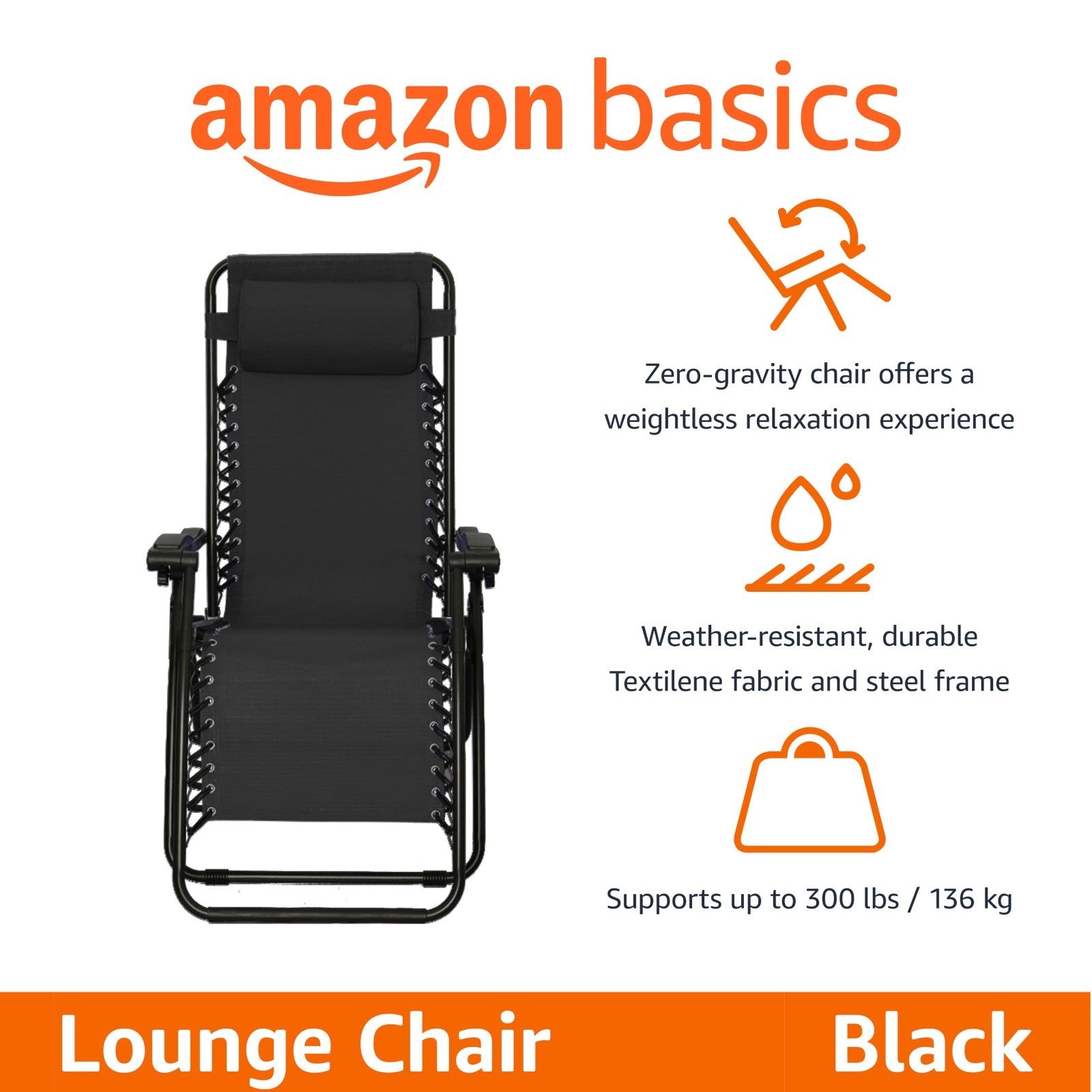 Zero Gravity Lounge Chair with Pillow   Foldable Outdoor Recliner, 300 lb Capaci3