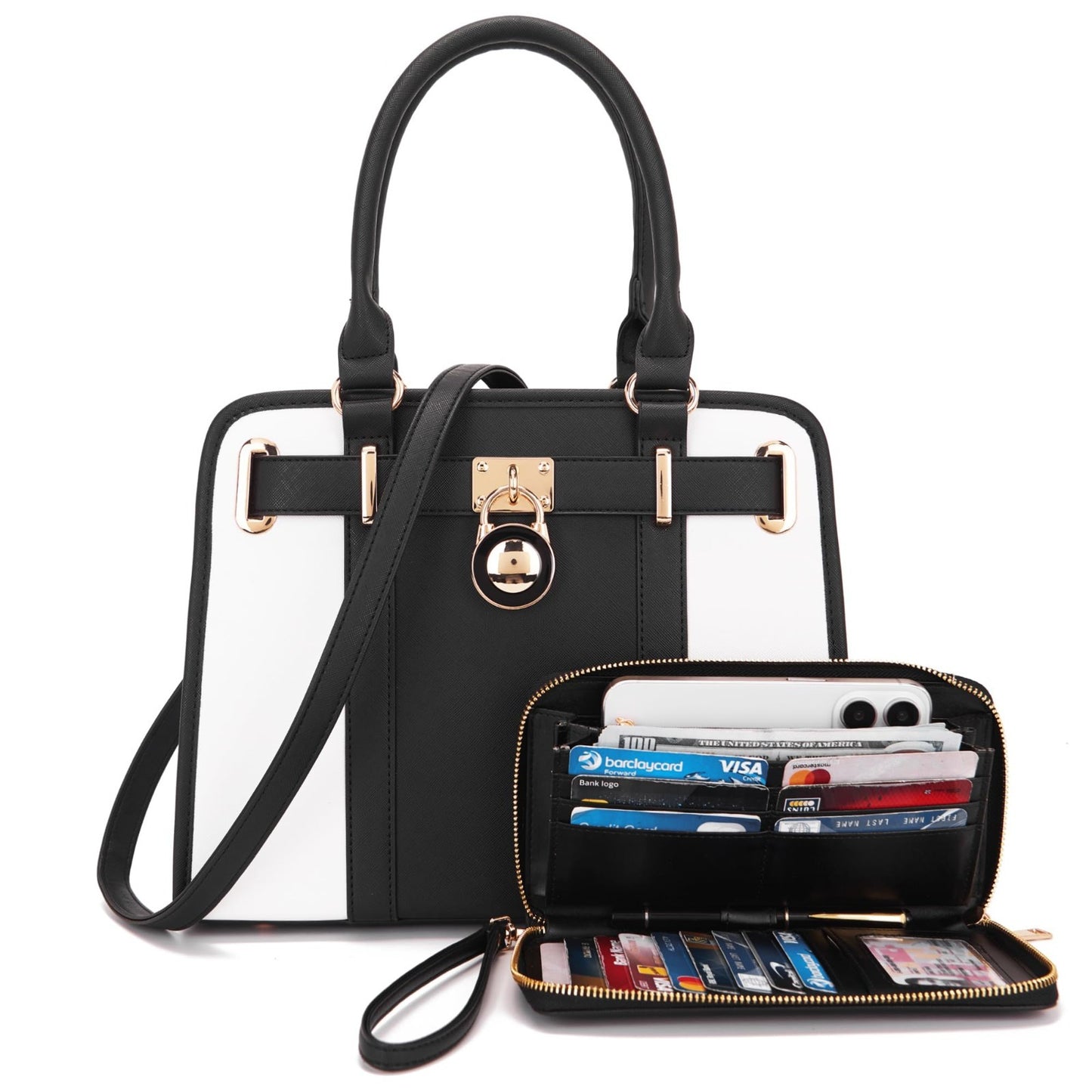 Structured Satchel Tote Handbag Set for Women - Stylish Purses with RFID Wallet7