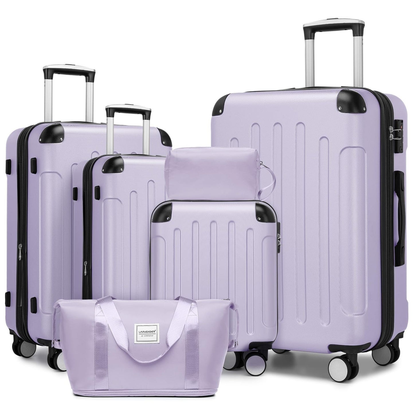 Expandable 6-Piece Luggage Set - Lavender Purple, Lightweight ABS, TSA Lock, 3601