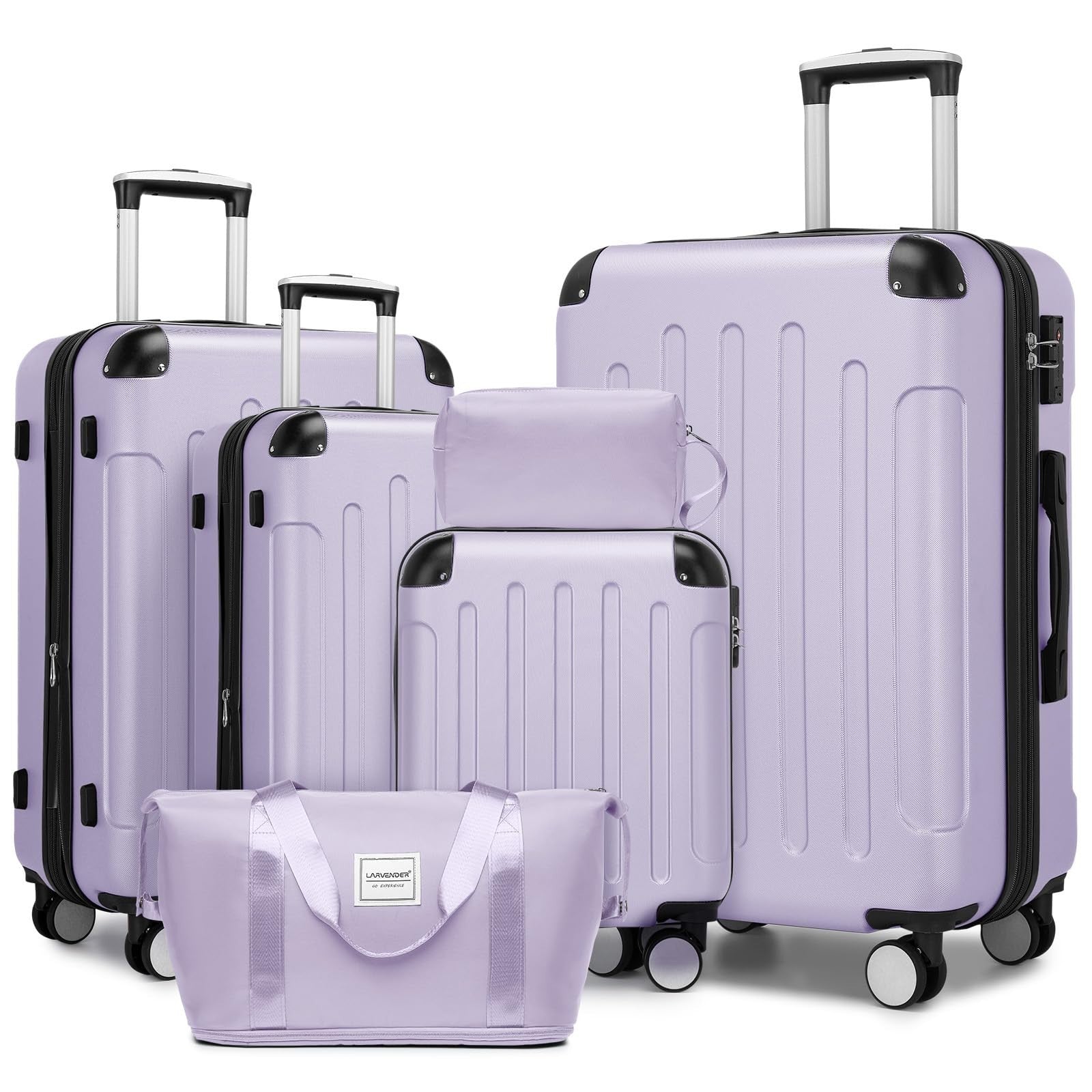 Expandable 6-Piece Luggage Set - Lavender Purple, Lightweight ABS, TSA Lock, 3601