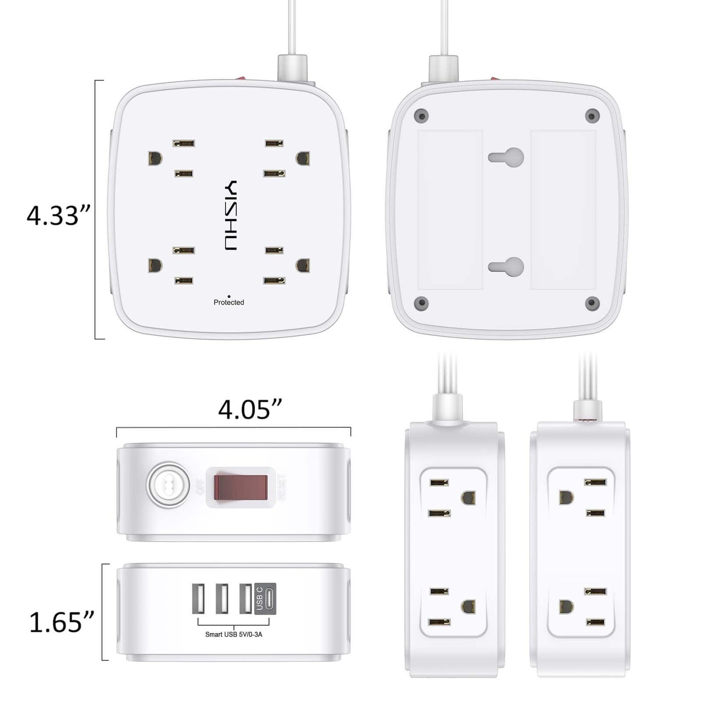 6 Ft Surge Protector Power Strip, 8 Outlets & 4 USB Ports, Flat Extension Cord,6