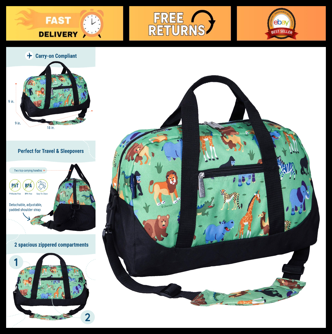 Kids Overnighter Duffel Bag - Lightweight Carry-On Travel Bag for School & Sleep0