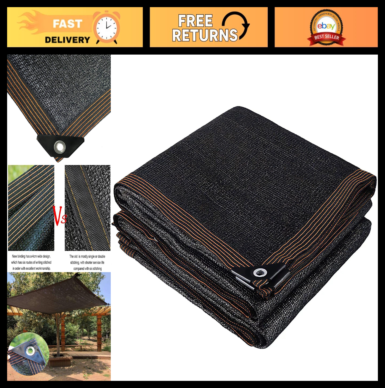 70% Black Shade Cloth 6x12 FT Durable Mesh Tarp with Grommets for Garden, Greenh0