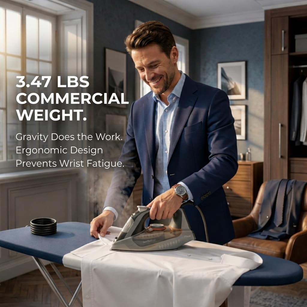 Heavy-Duty 1700W Steam Iron - Multi-Layer Ceramic Soleplate, Anti-Drip, Auto Shu4