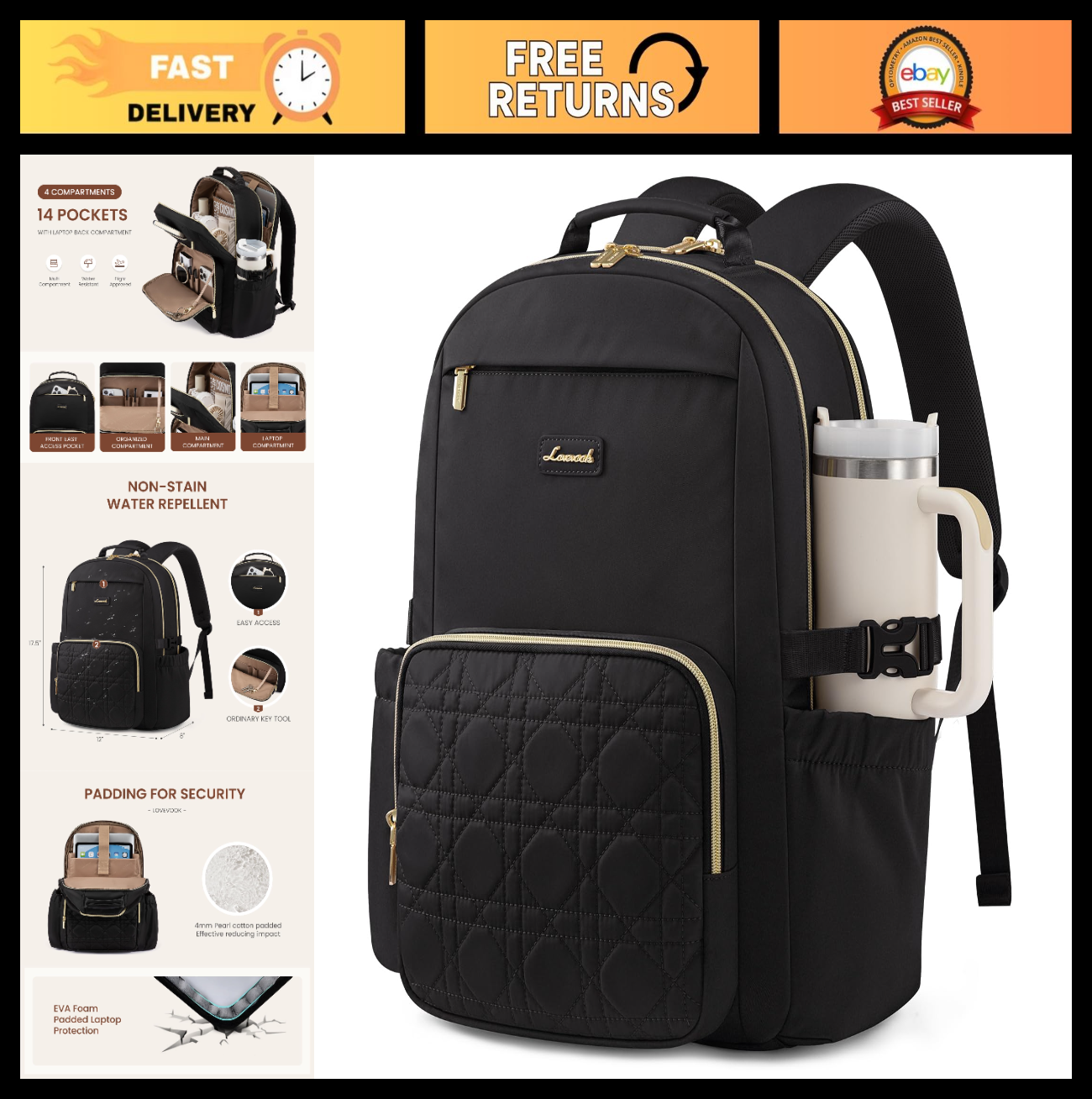 Stylish Waterproof Laptop Backpack for Women, 15.6" Large Capacity, Travel Purse0