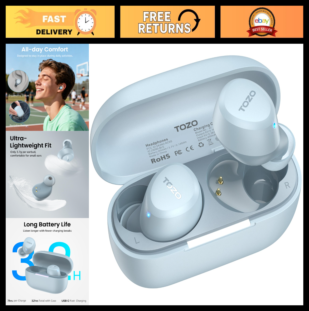 Wireless Earbuds Bluetooth 5.3   Lightweight, IPX5 Waterproof, AI Call Mics, Pre0