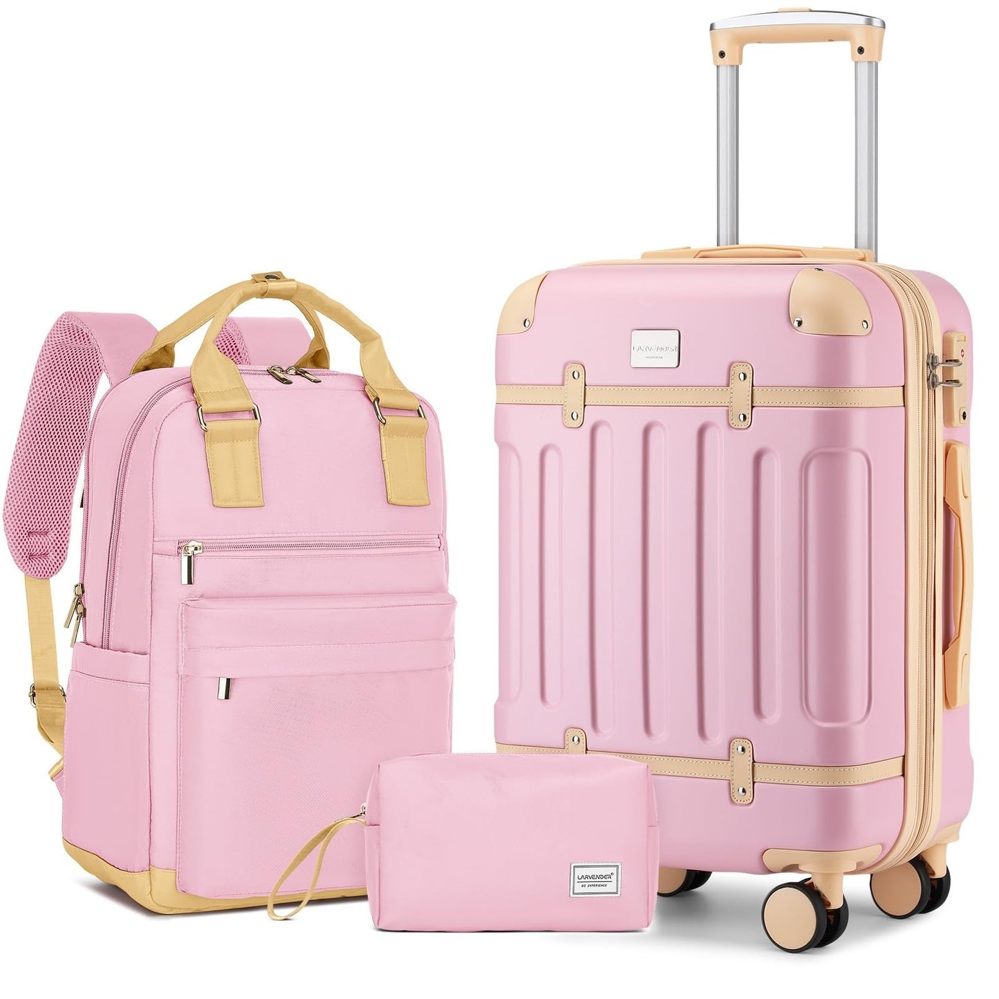 3-Piece Expandable Carry-On Luggage Set, Pink | Airline Approved, 360° Spinner W1