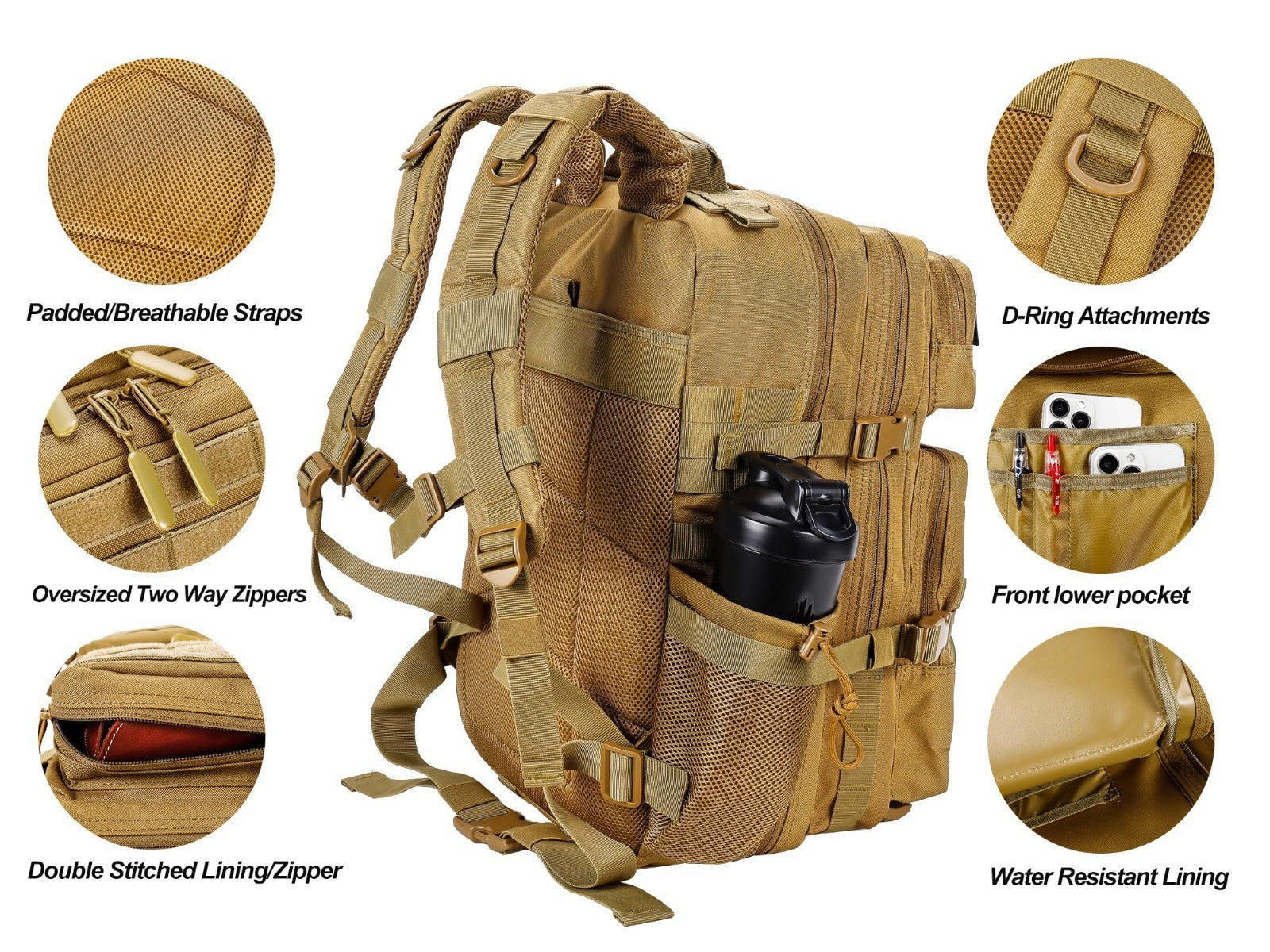 45L Military Tactical Backpack, Army Assault Pack, Molle Rucksack for Men & Wome5