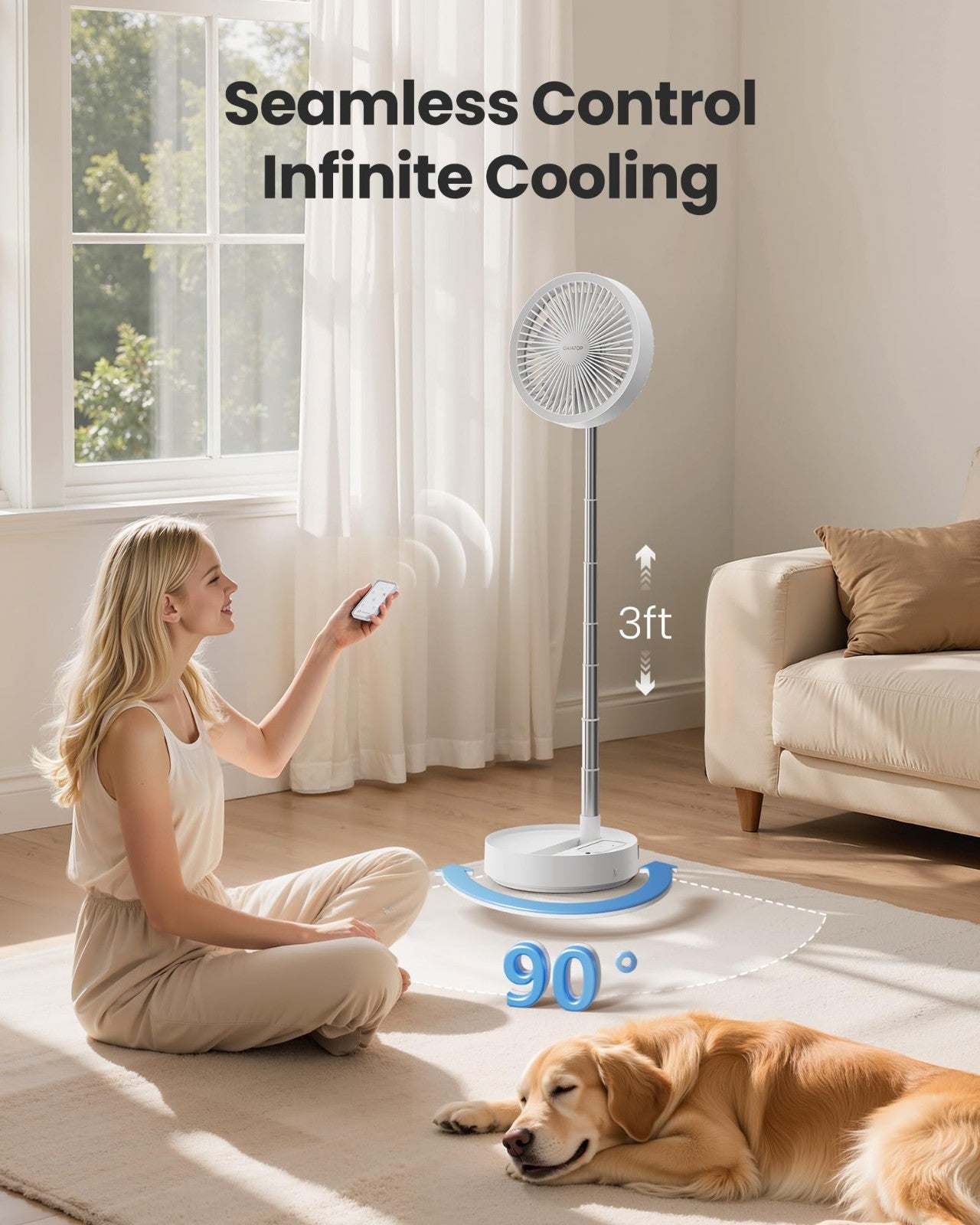 Portable Battery Powered Pedestal Fan, 16000mAh, 74h Runtime, Oscillating, Folda4