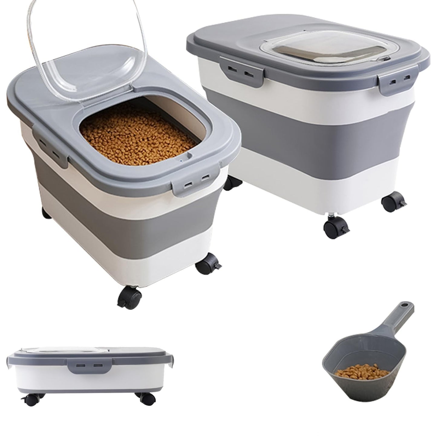Collapsible Dog Food Storage Container 20LB - 2 Pack with Travel Bowl & Scoop, K7