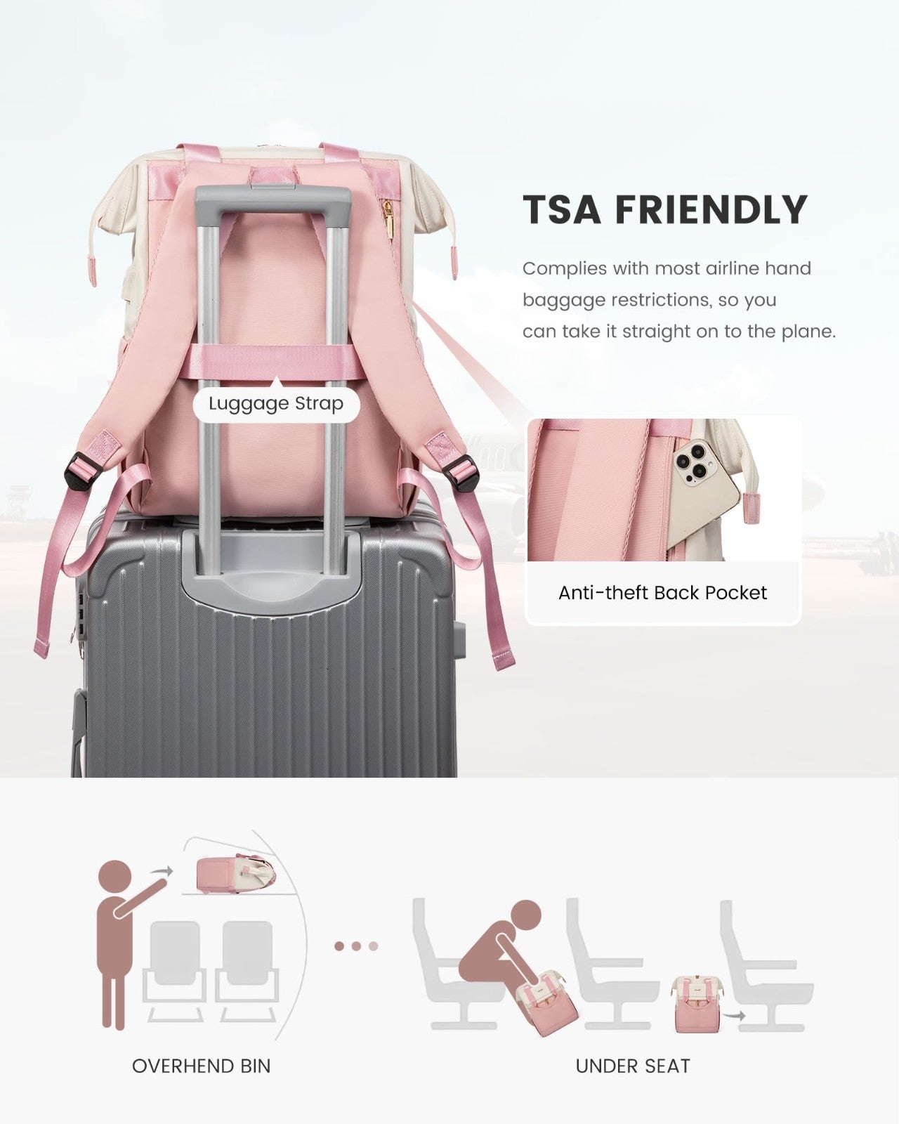 Stylish 15.6" Laptop Backpack for Women, USB Port, Waterproof Travel Bag, 2PCS3