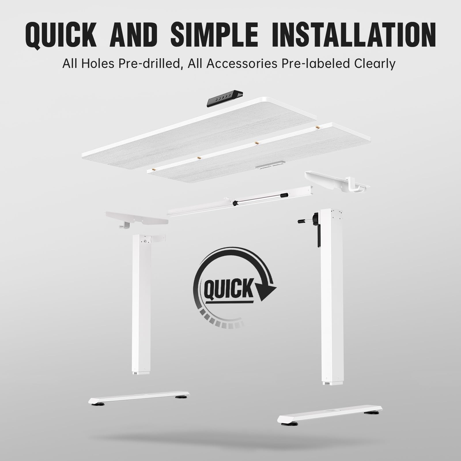 47.2 Inch Adjustable Electric Standing Desk - Sit to Stand Home Office Table, Wh3
