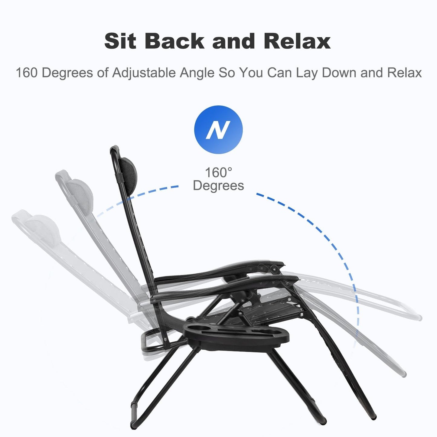 Set of 2 Adjustable Zero Gravity Lounge Chairs   Relaxing Patio Recliners with P3