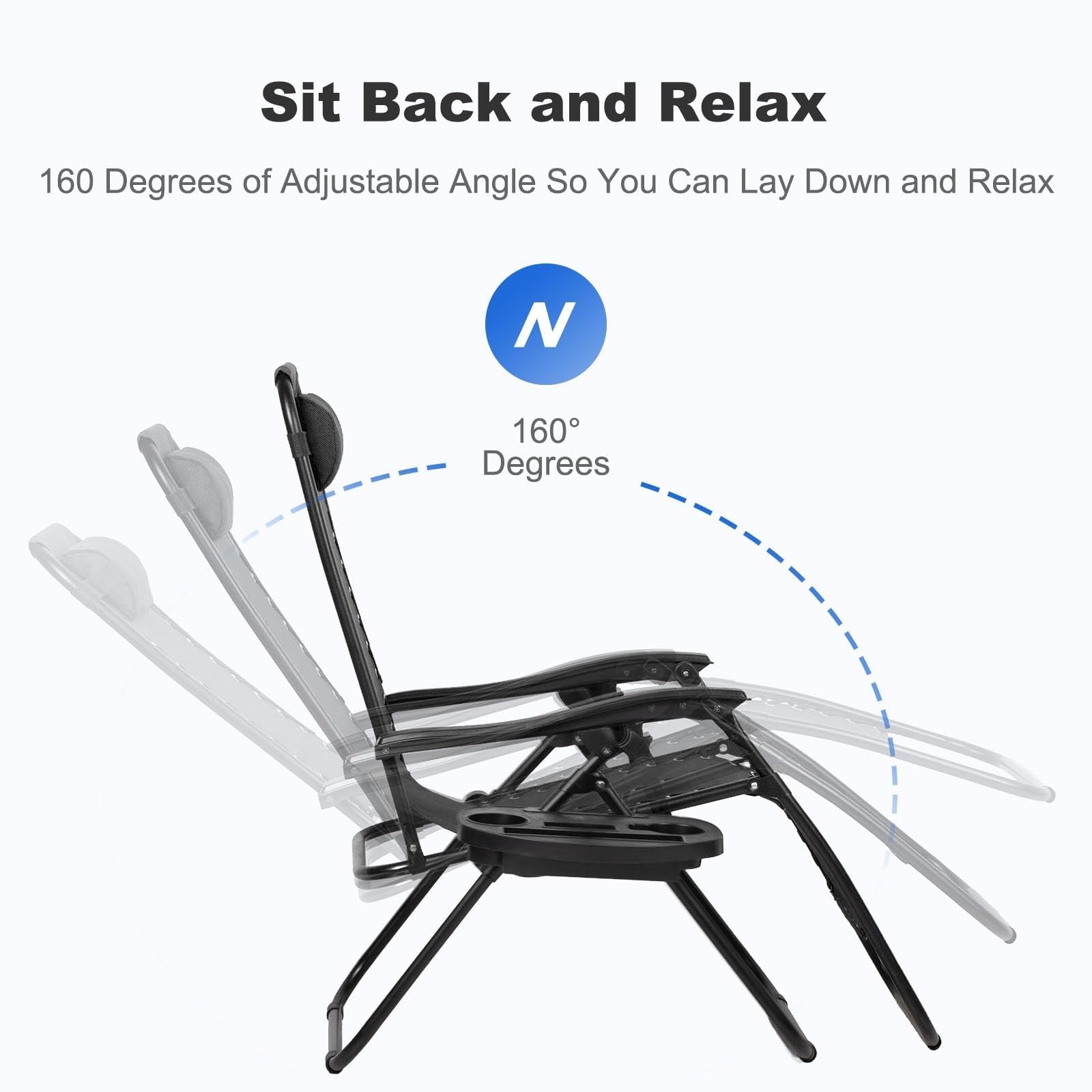 Set of 2 Adjustable Zero Gravity Lounge Chairs   Relaxing Patio Recliners with P3