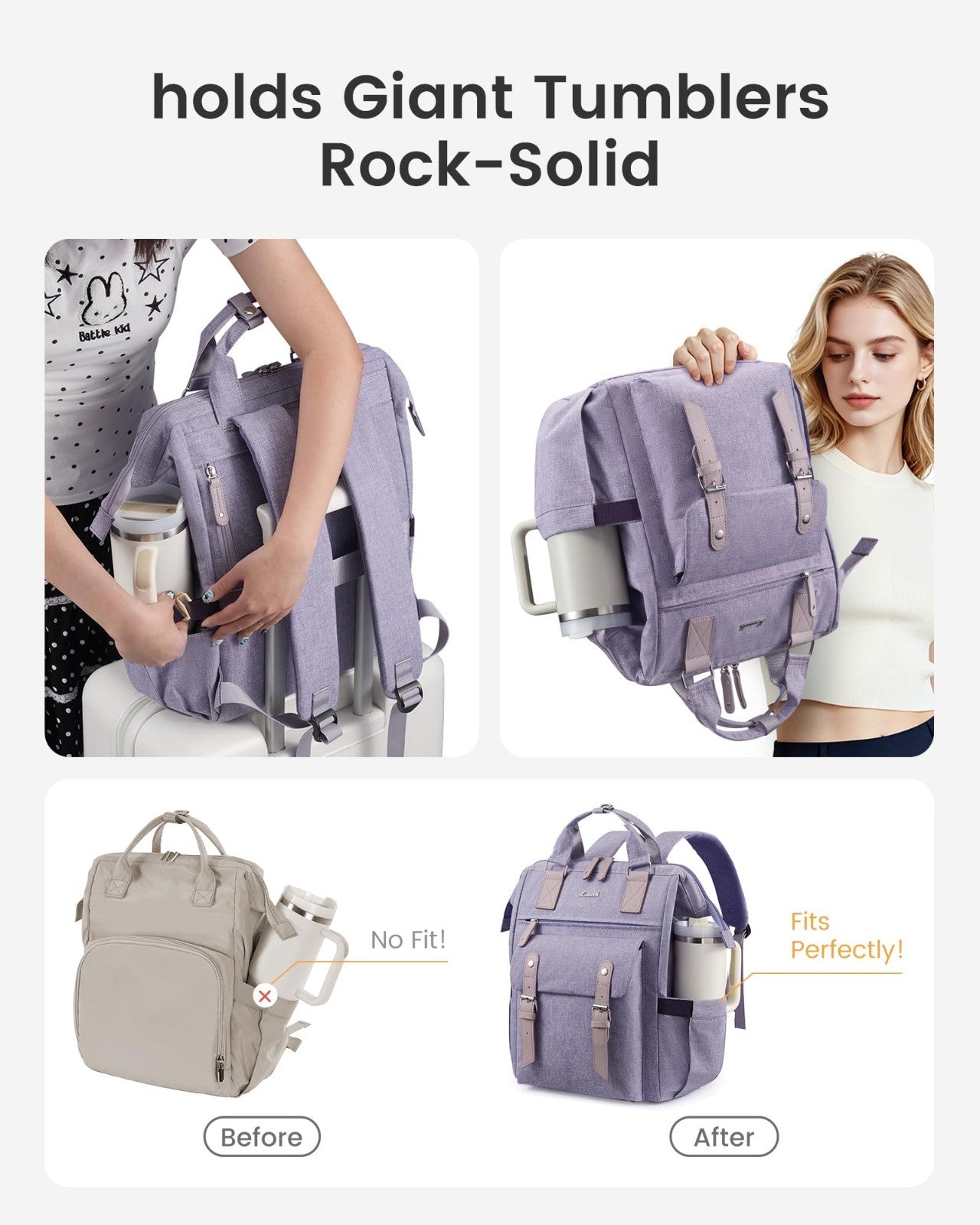 Stylish Waterproof Laptop Backpack for Women, 17.3" with Tumbler Holder, Travel3