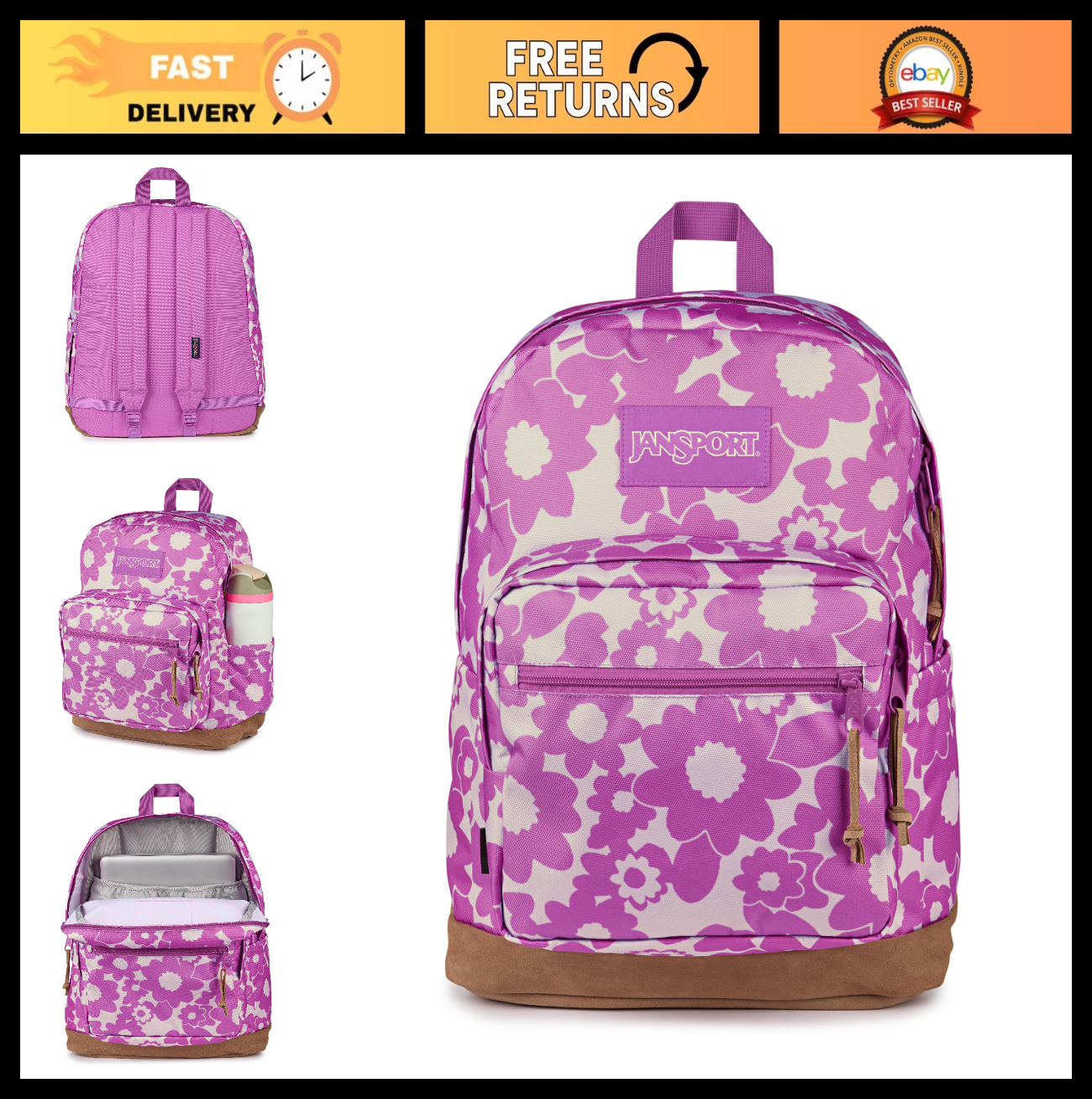 Durable Daypack Backpack with Padded 15" Laptop Sleeve & Water Bottle Pocket   P0