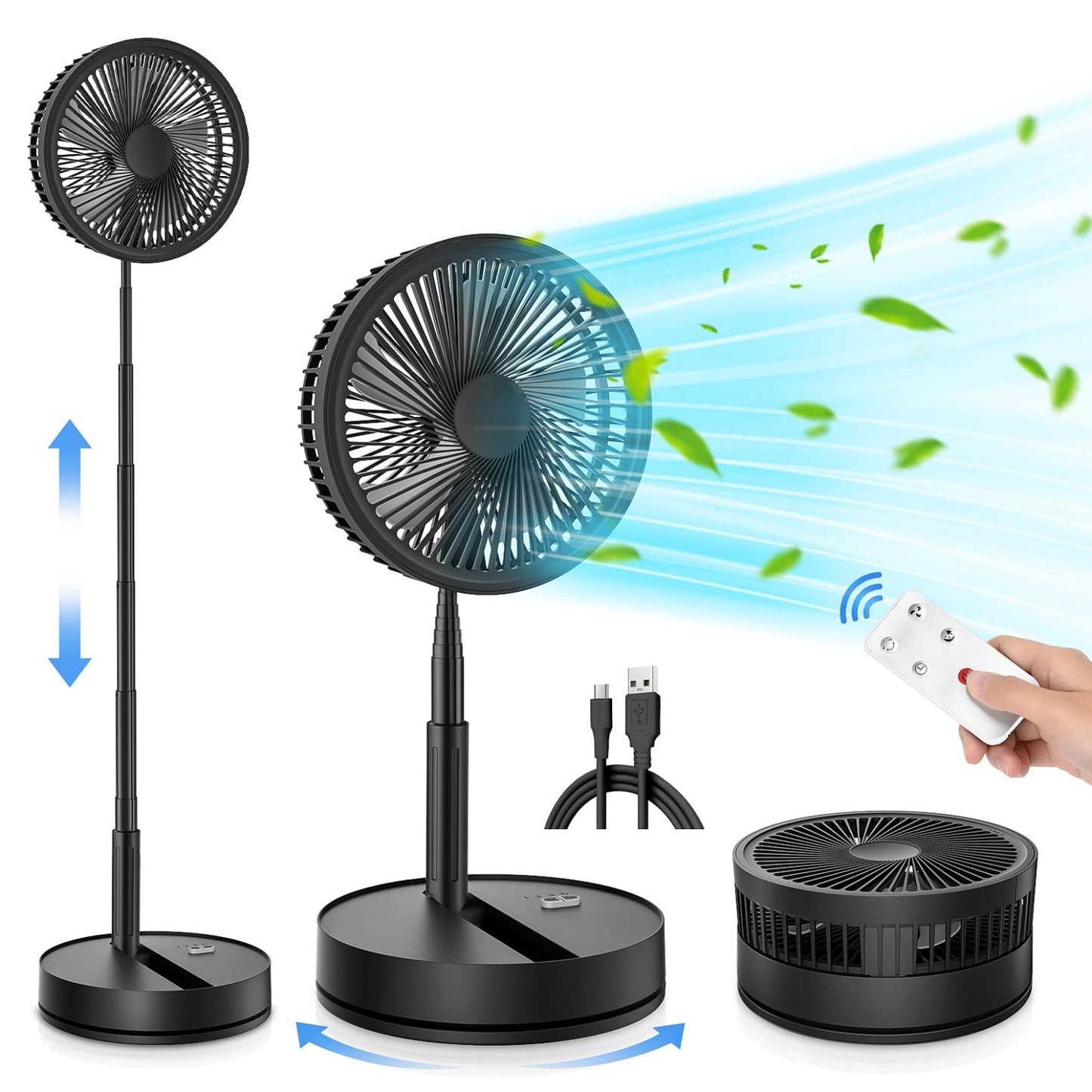 Portable Foldable Oscillating Fan   8.6" Rechargeable Battery USB C Remote Quiet1