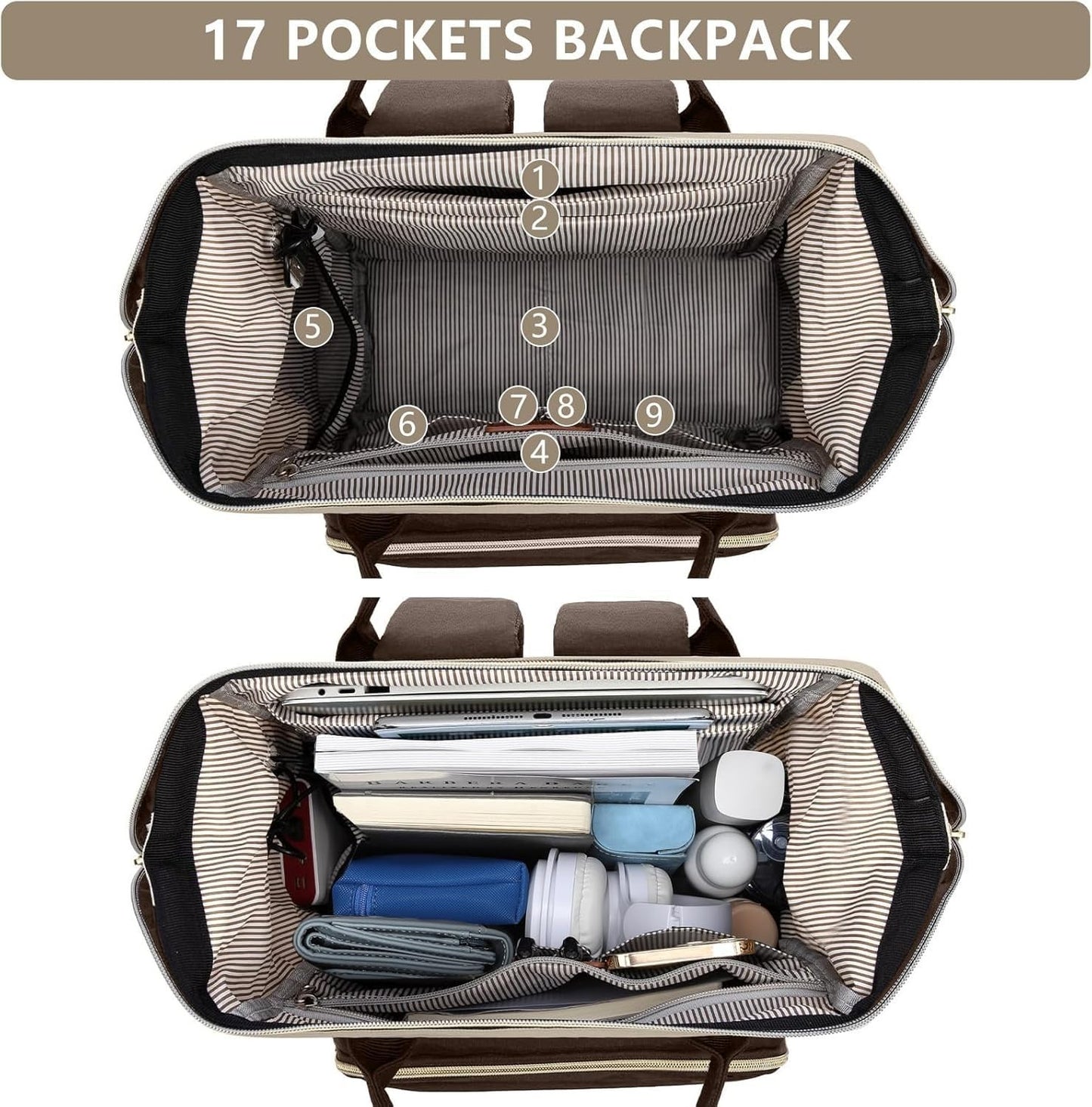 15.6" Laptop Backpack for Women, USB Charging, Large Travel Work Bag, Casual Day3